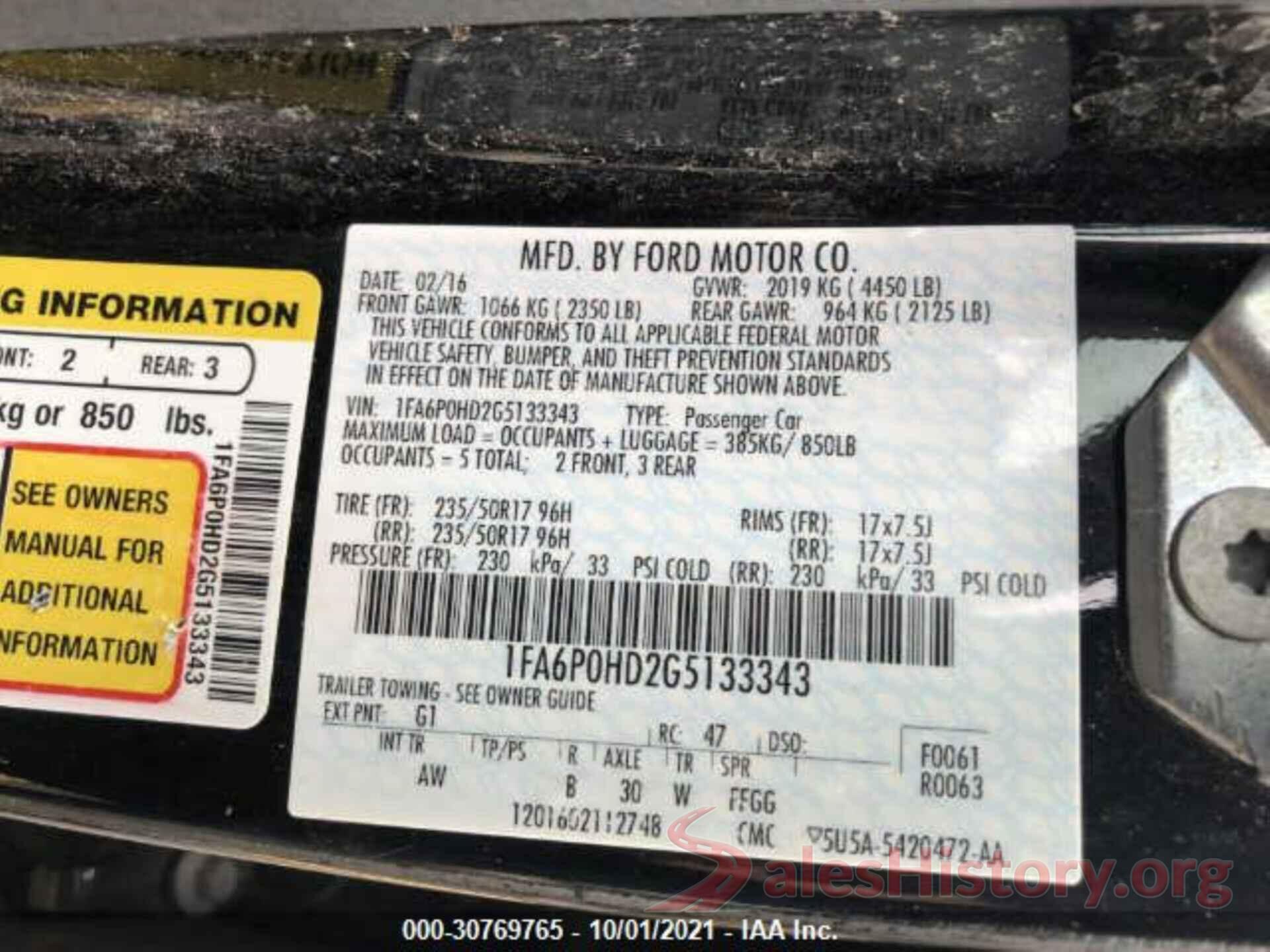 1FA6P0HD2G5133343 2016 FORD FUSION