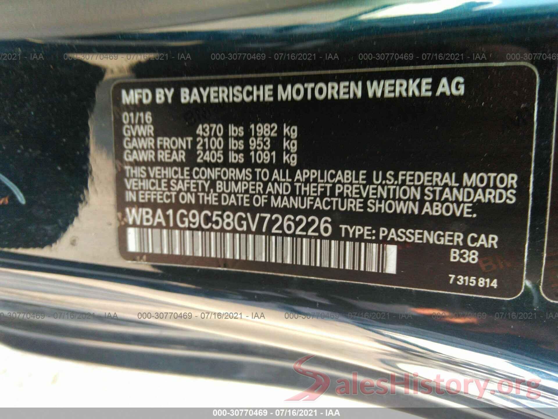 WBA1G9C58GV726226 2016 BMW 2 SERIES