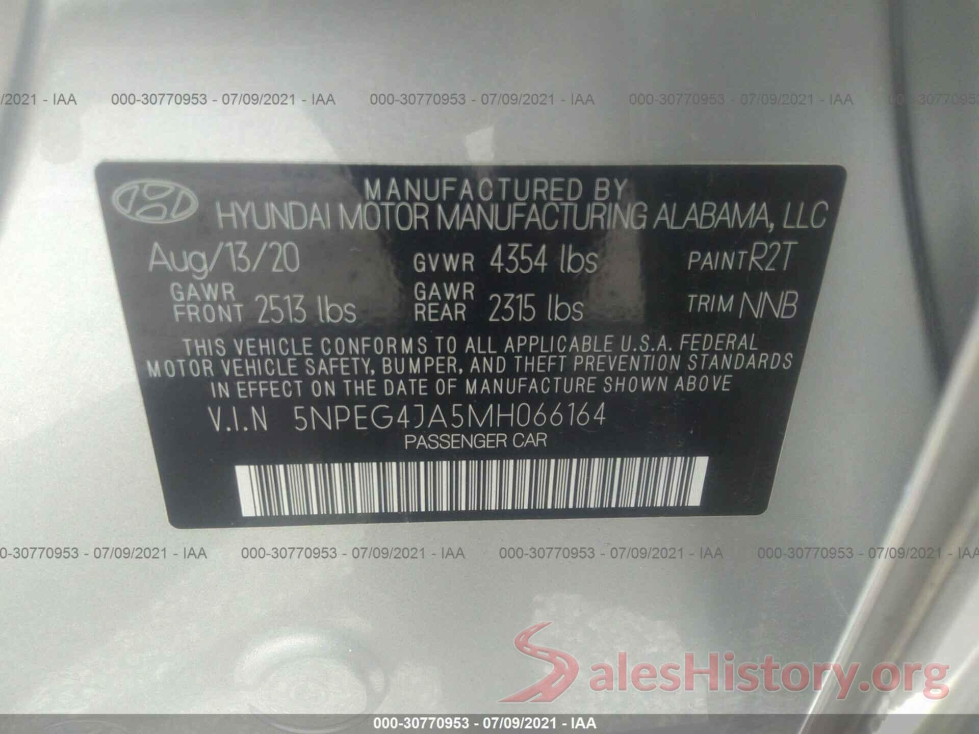 5NPEG4JA5MH066164 2021 HYUNDAI SONATA