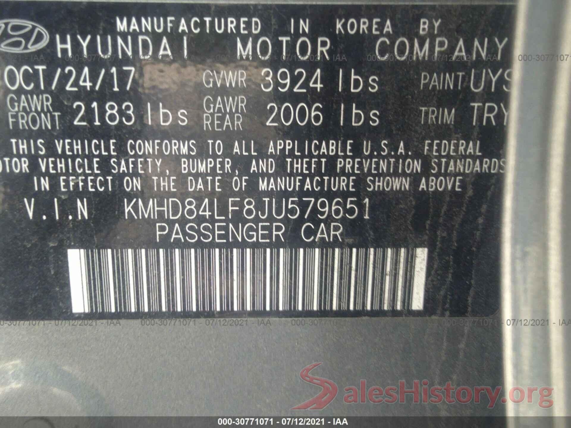 KMHD84LF8JU579651 2018 HYUNDAI ELANTRA