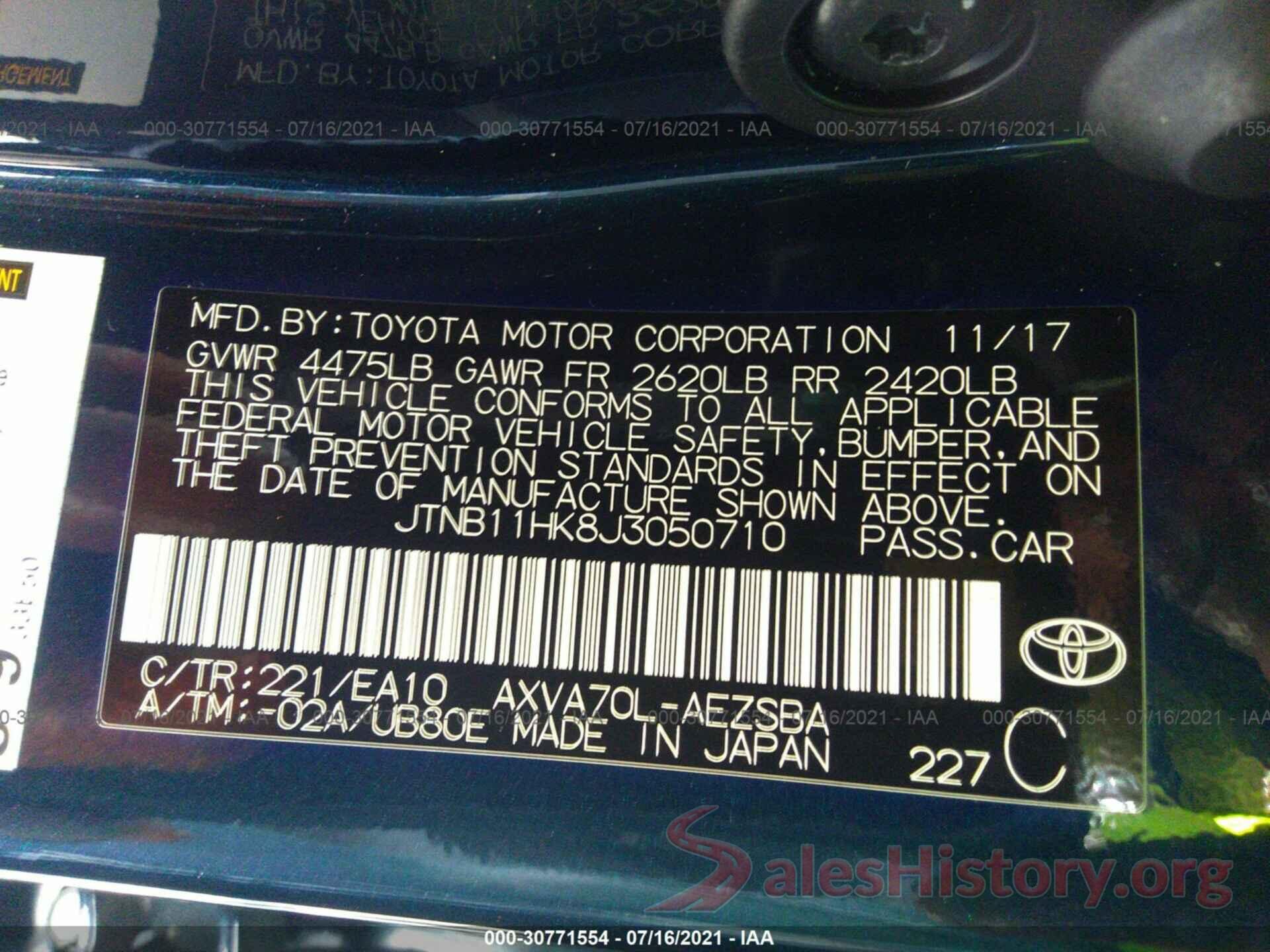 JTNB11HK8J3050710 2018 TOYOTA CAMRY