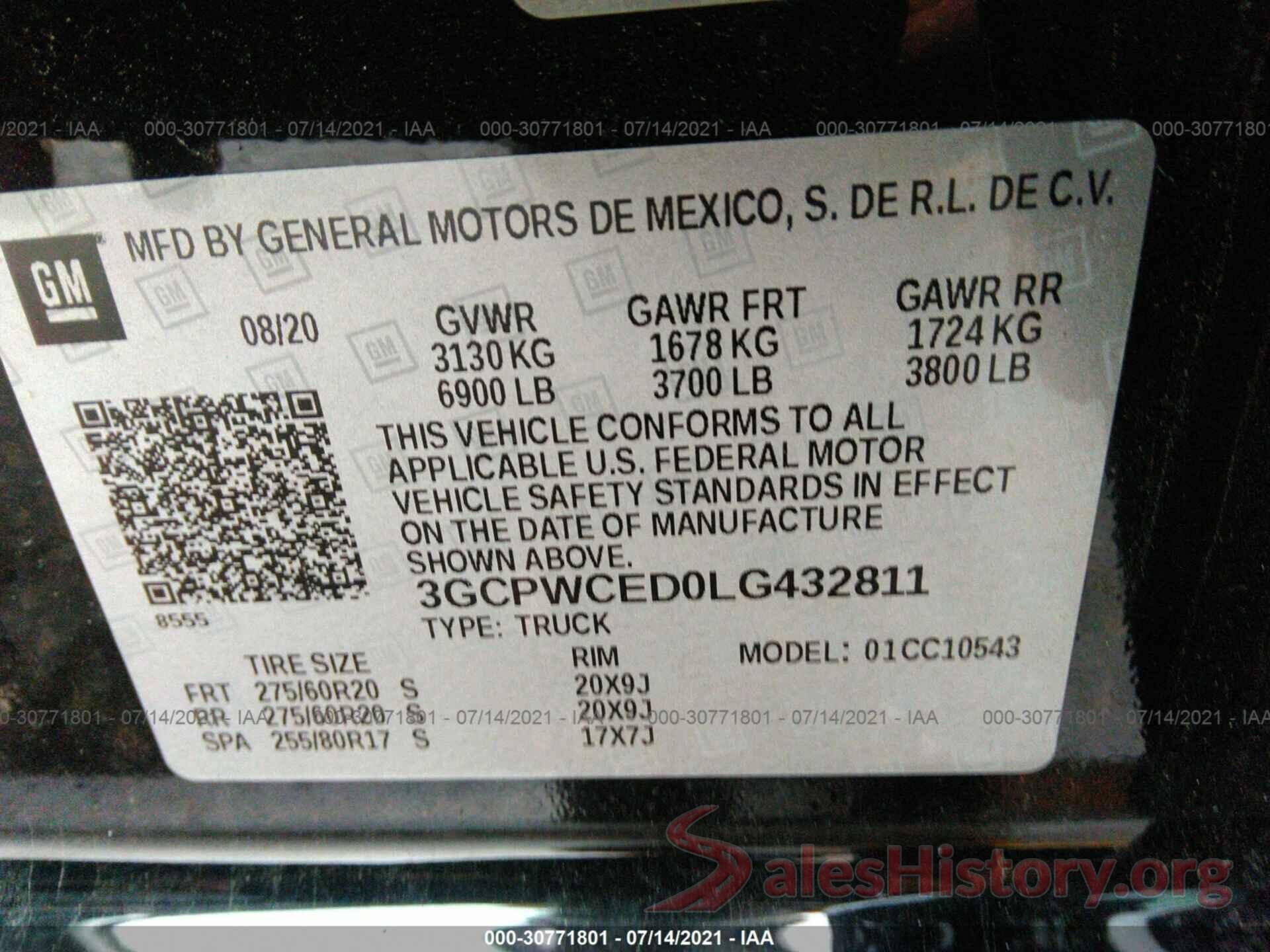 3GCPWCED0LG432811 2020 CHEVROLET SILVERADO 1500