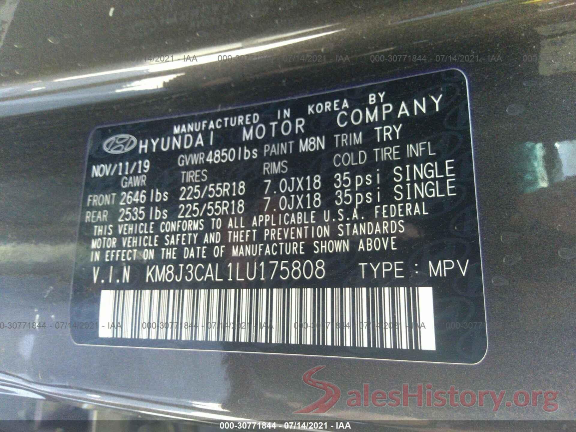 KM8J3CAL1LU175808 2020 HYUNDAI TUCSON