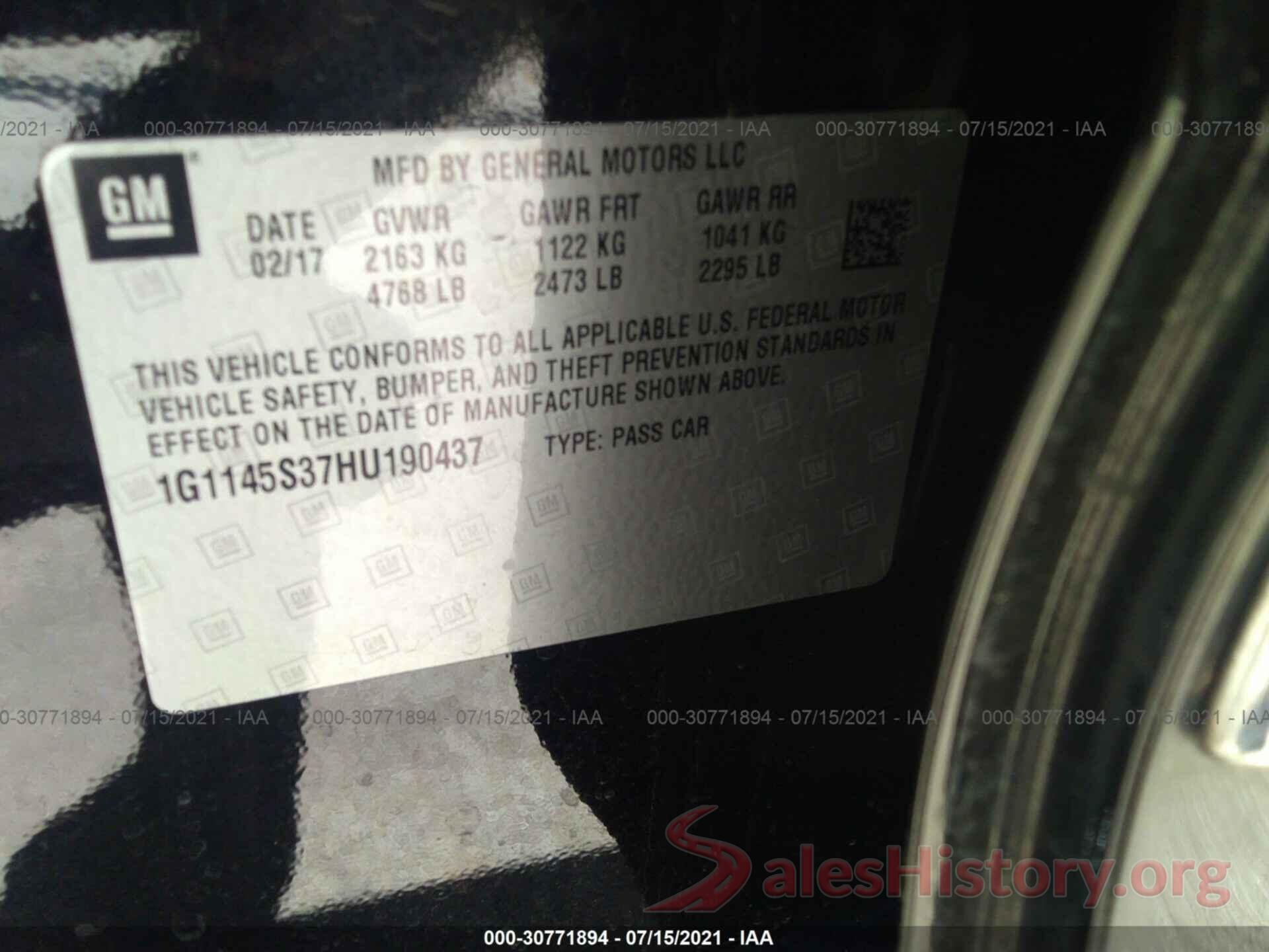 1G1145S37HU190437 2017 CHEVROLET IMPALA