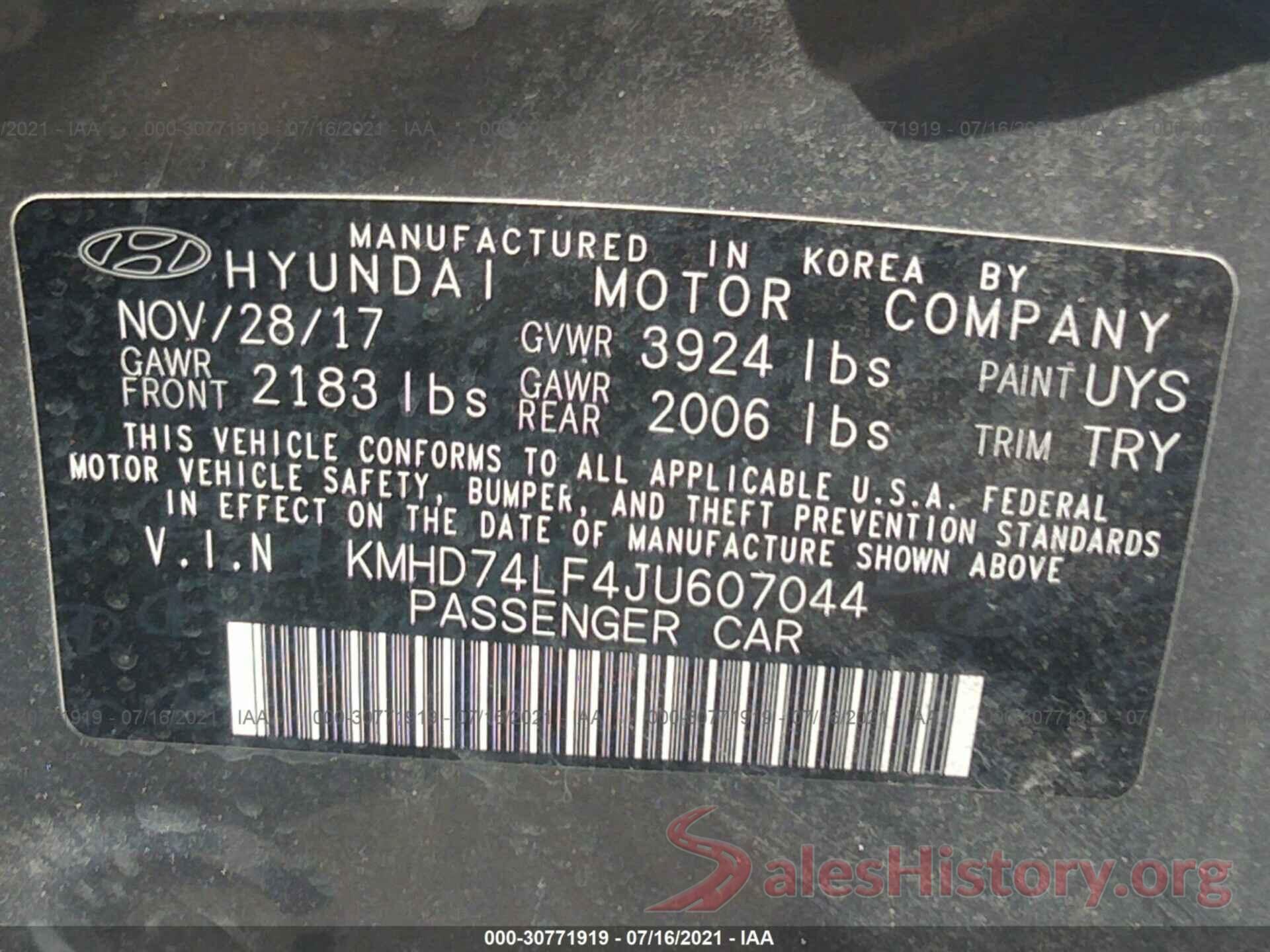 KMHD74LF4JU607044 2018 HYUNDAI ELANTRA