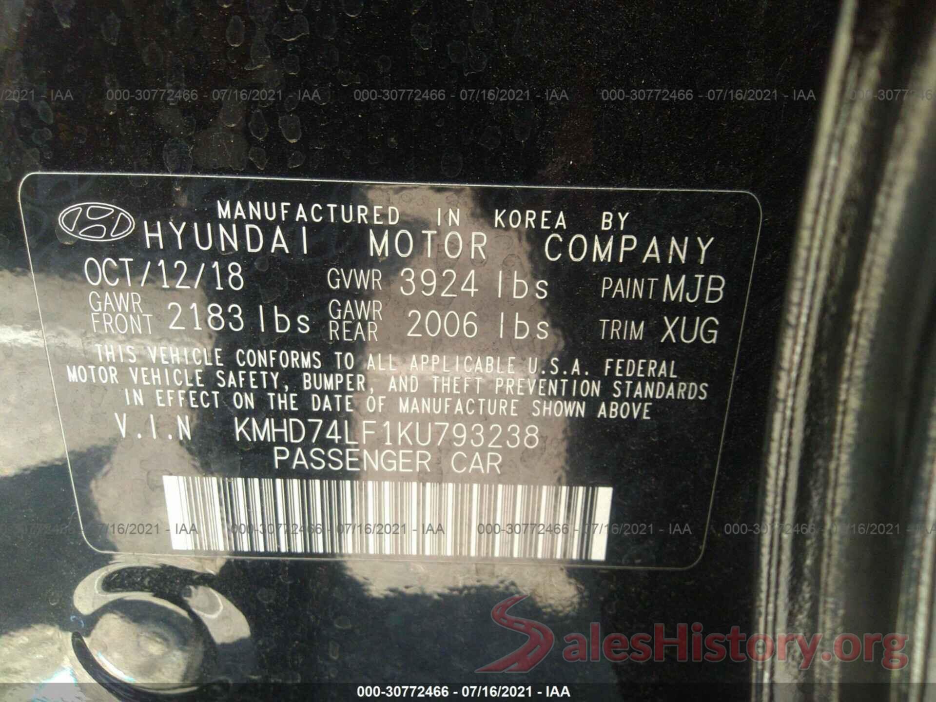 KMHD74LF1KU793238 2019 HYUNDAI ELANTRA