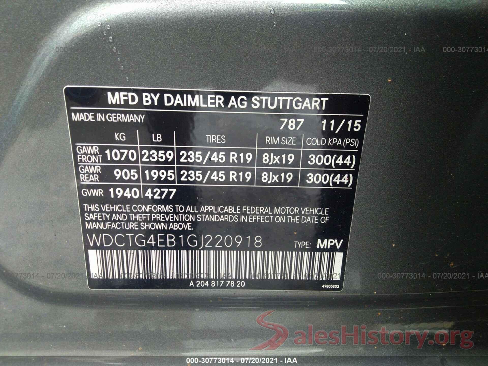 WDCTG4EB1GJ220918 2016 MERCEDES-BENZ GLA