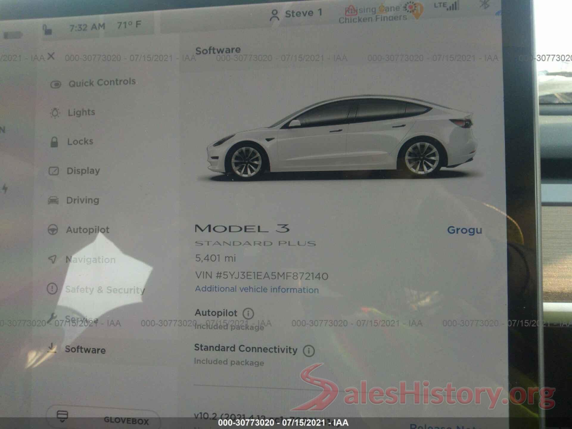 5YJ3E1EA5MF872140 2021 TESLA MODEL 3