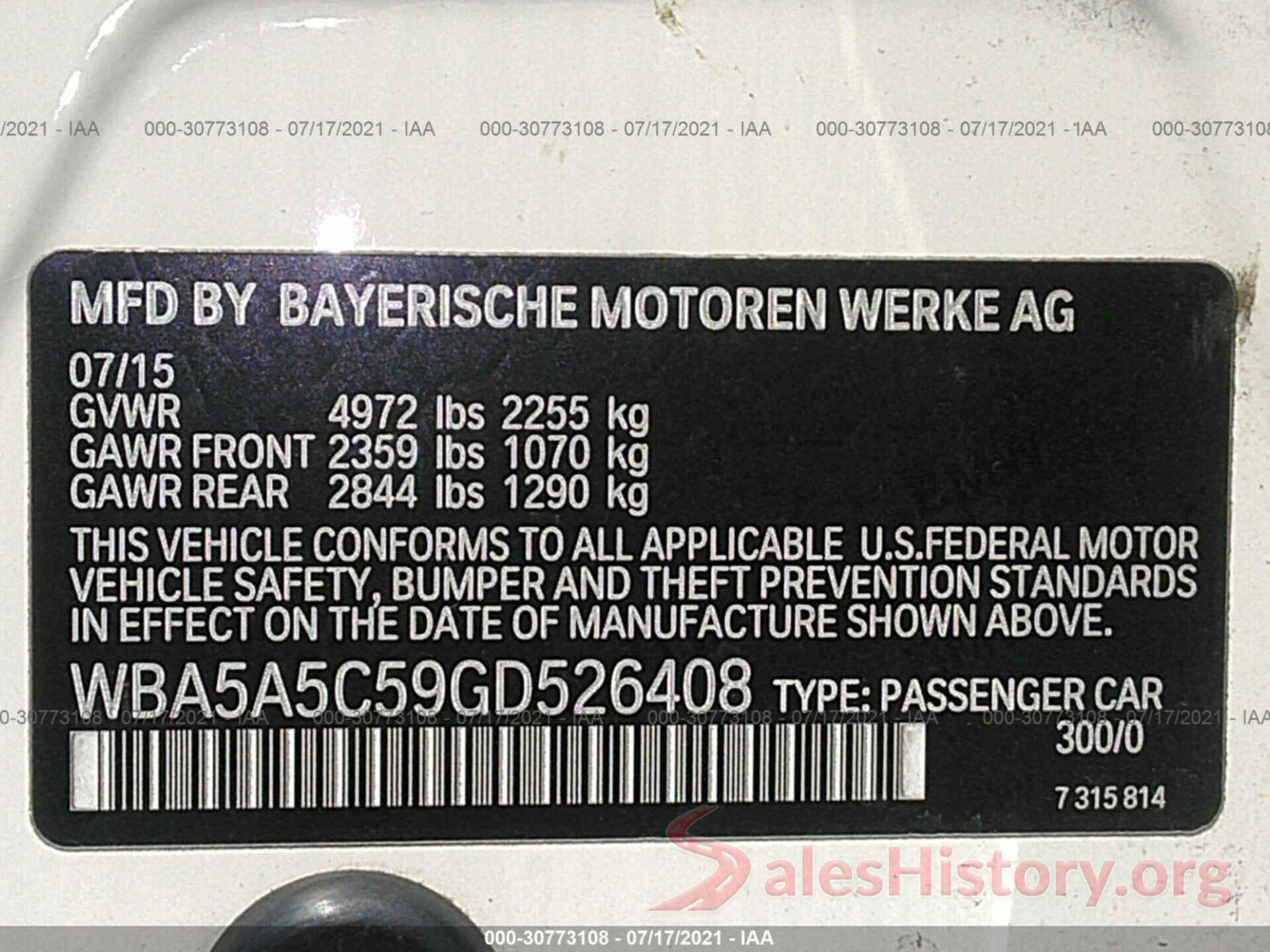 WBA5A5C59GD526408 2016 BMW 5 SERIES