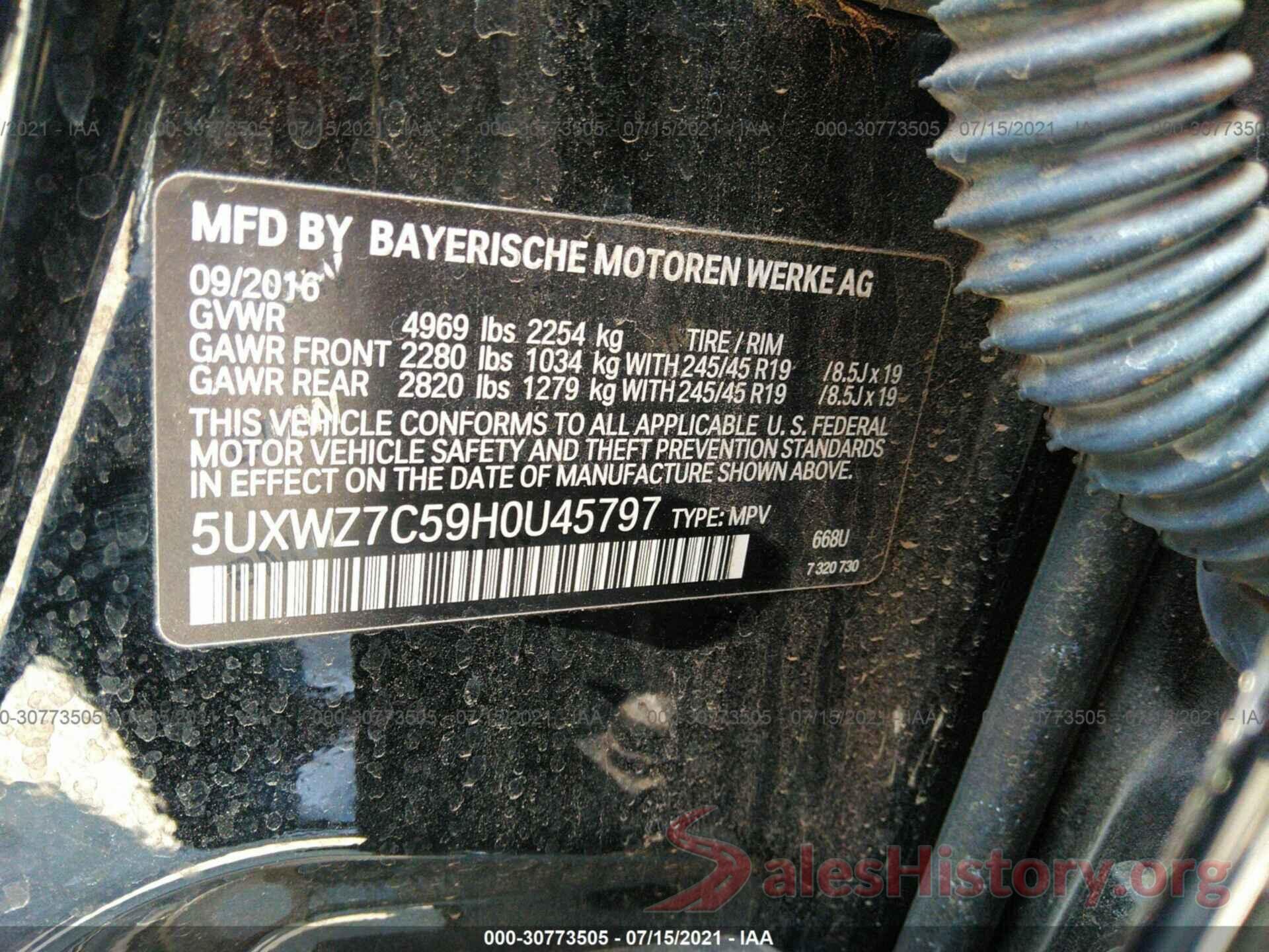 5UXWZ7C59H0U45797 2017 BMW X3