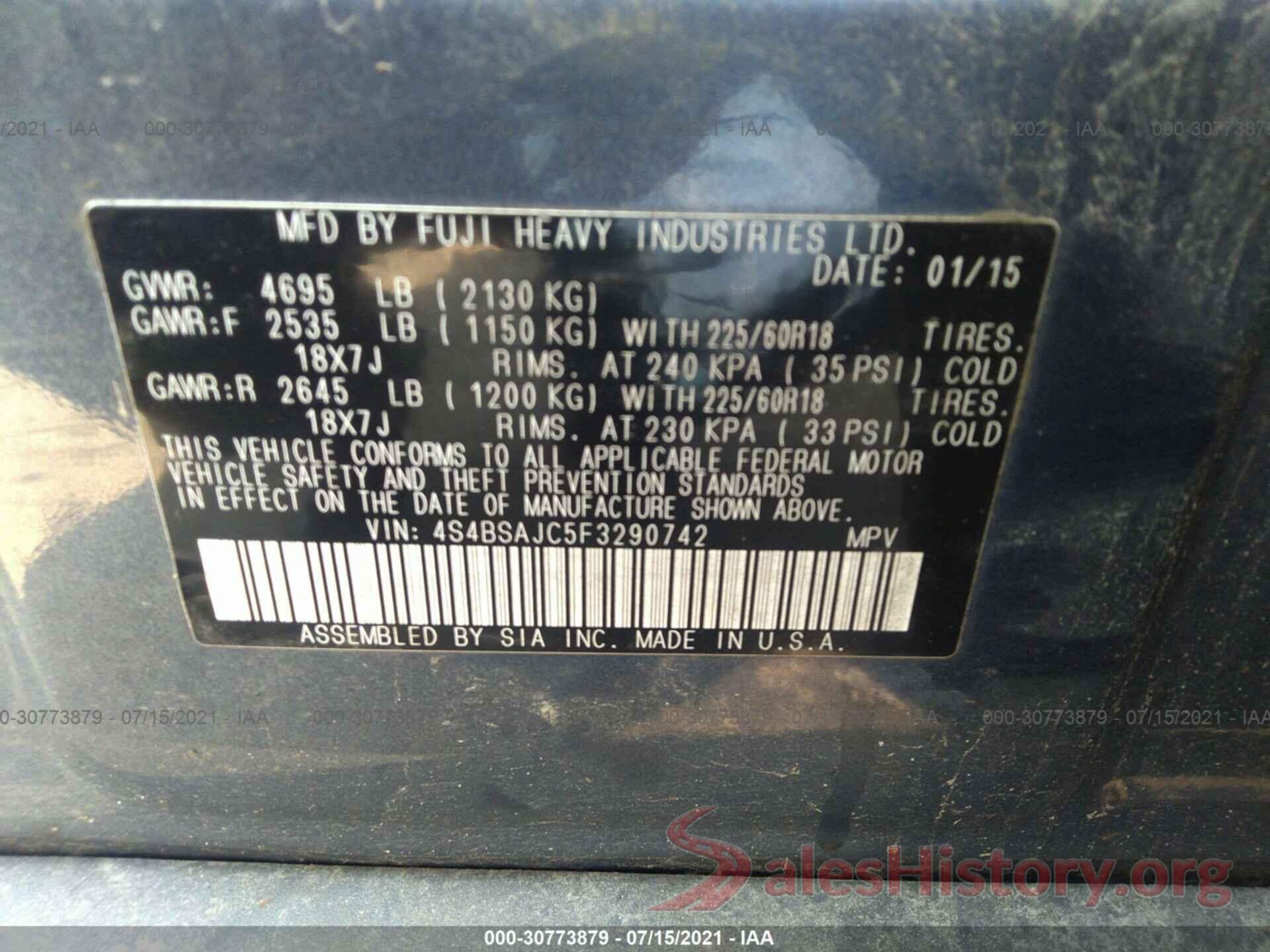 4S4BSAJC5F3290742 2015 SUBARU OUTBACK