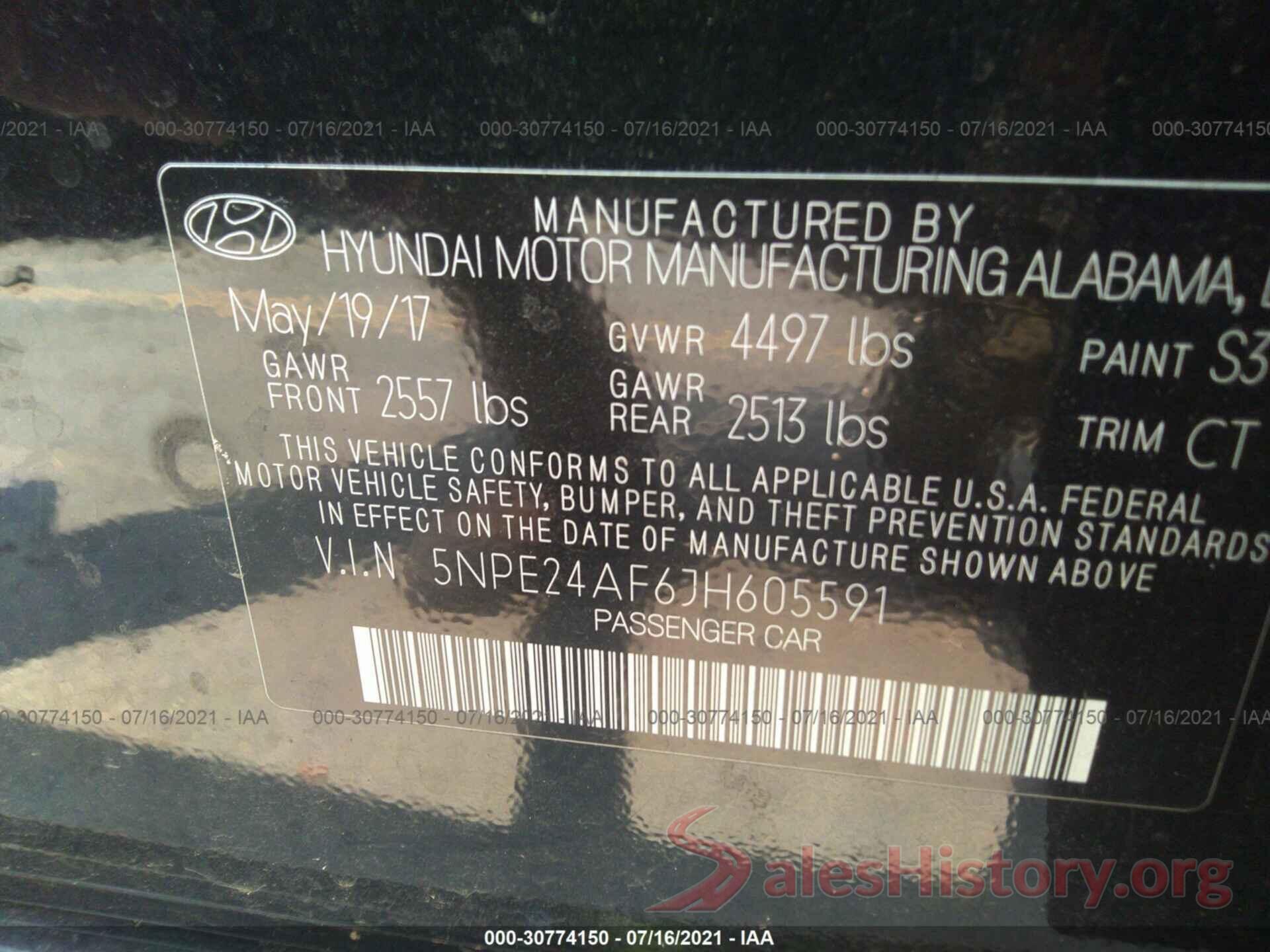 5NPE24AF6JH605591 2018 HYUNDAI SONATA