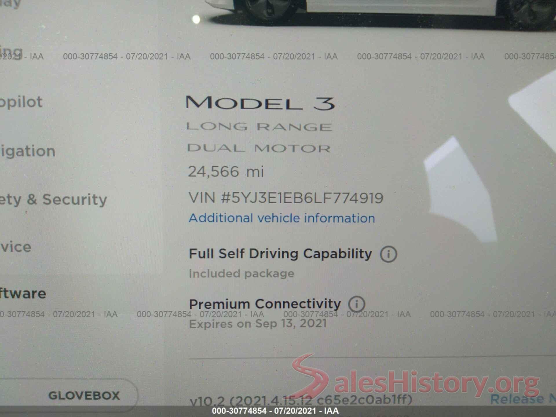 5YJ3E1EB6LF774919 2020 TESLA MODEL 3