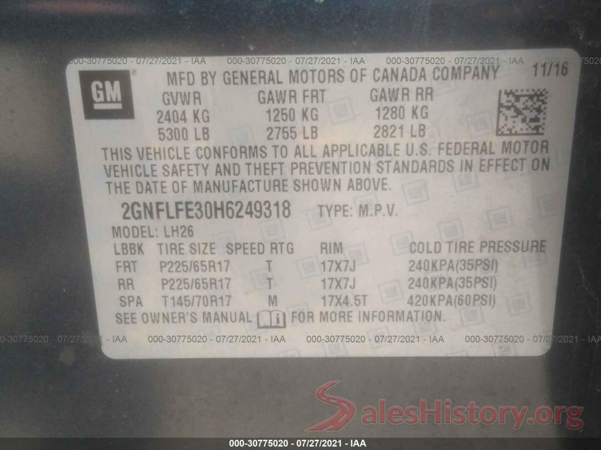 2GNFLFE30H6249318 2017 CHEVROLET EQUINOX