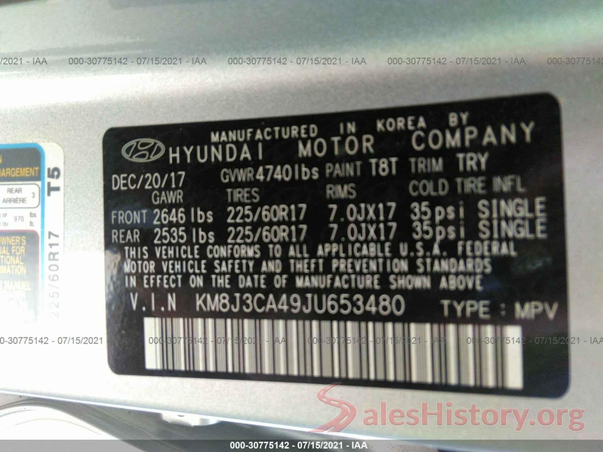 KM8J3CA49JU653480 2018 HYUNDAI TUCSON