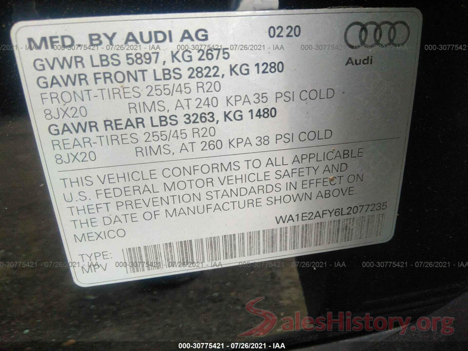 WA1E2AFY6L2077235 2020 AUDI Q5