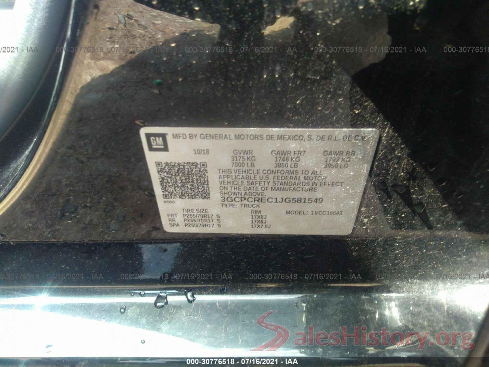 3GCPCREC1JG581549 2018 CHEVROLET SILVERADO 1500