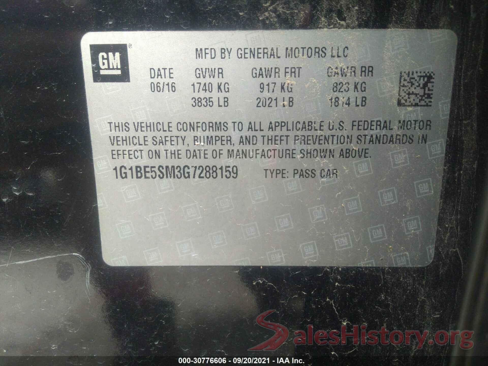 1G1BE5SM3G7288159 2016 CHEVROLET CRUZE