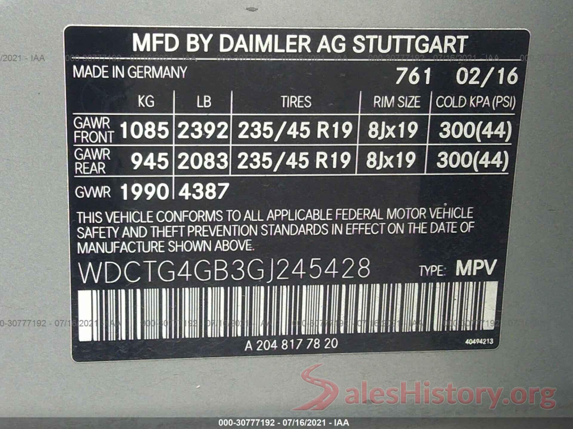 WDCTG4GB3GJ245428 2016 MERCEDES-BENZ GLA