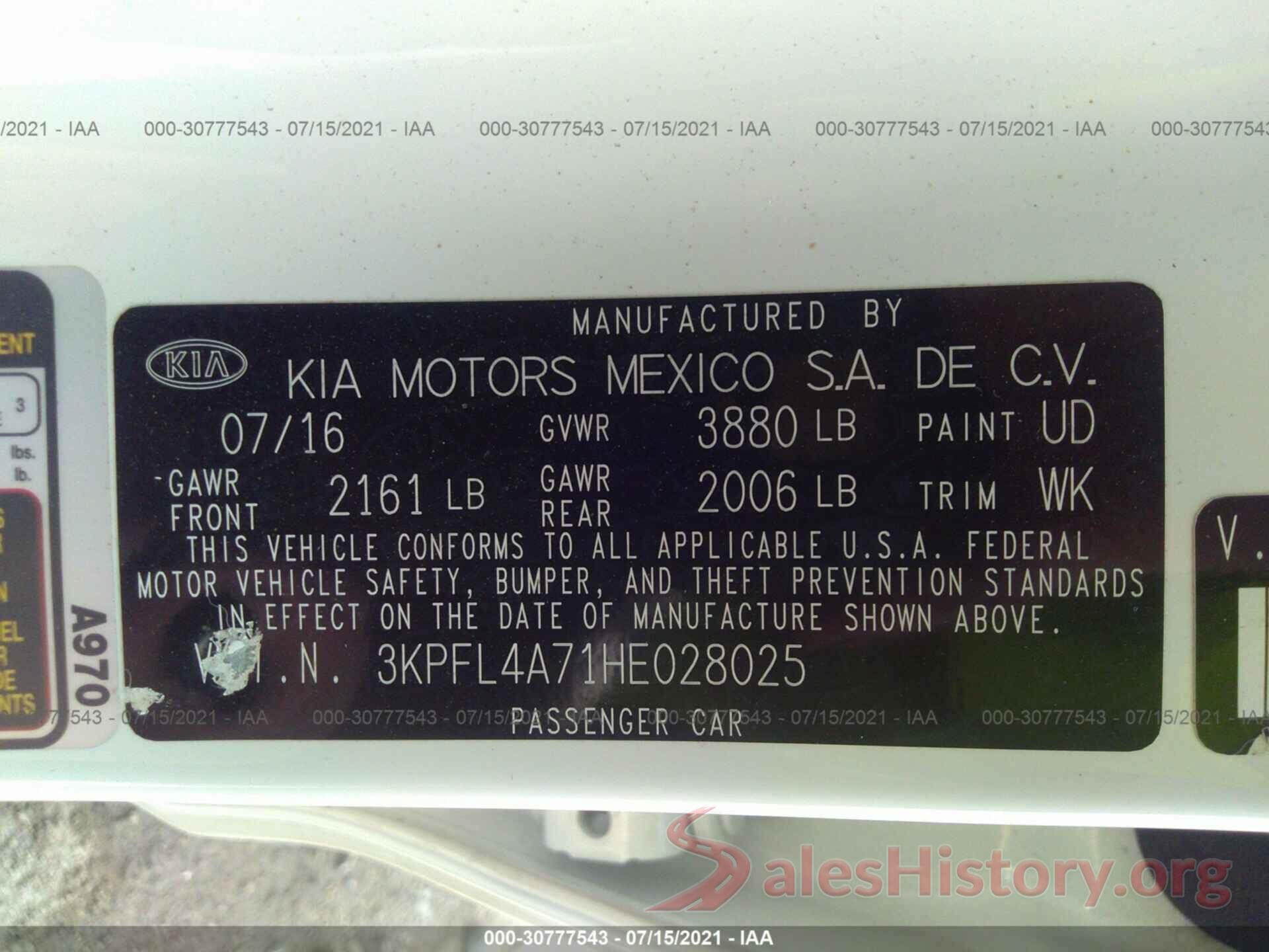 3KPFL4A71HE028025 2017 KIA FORTE