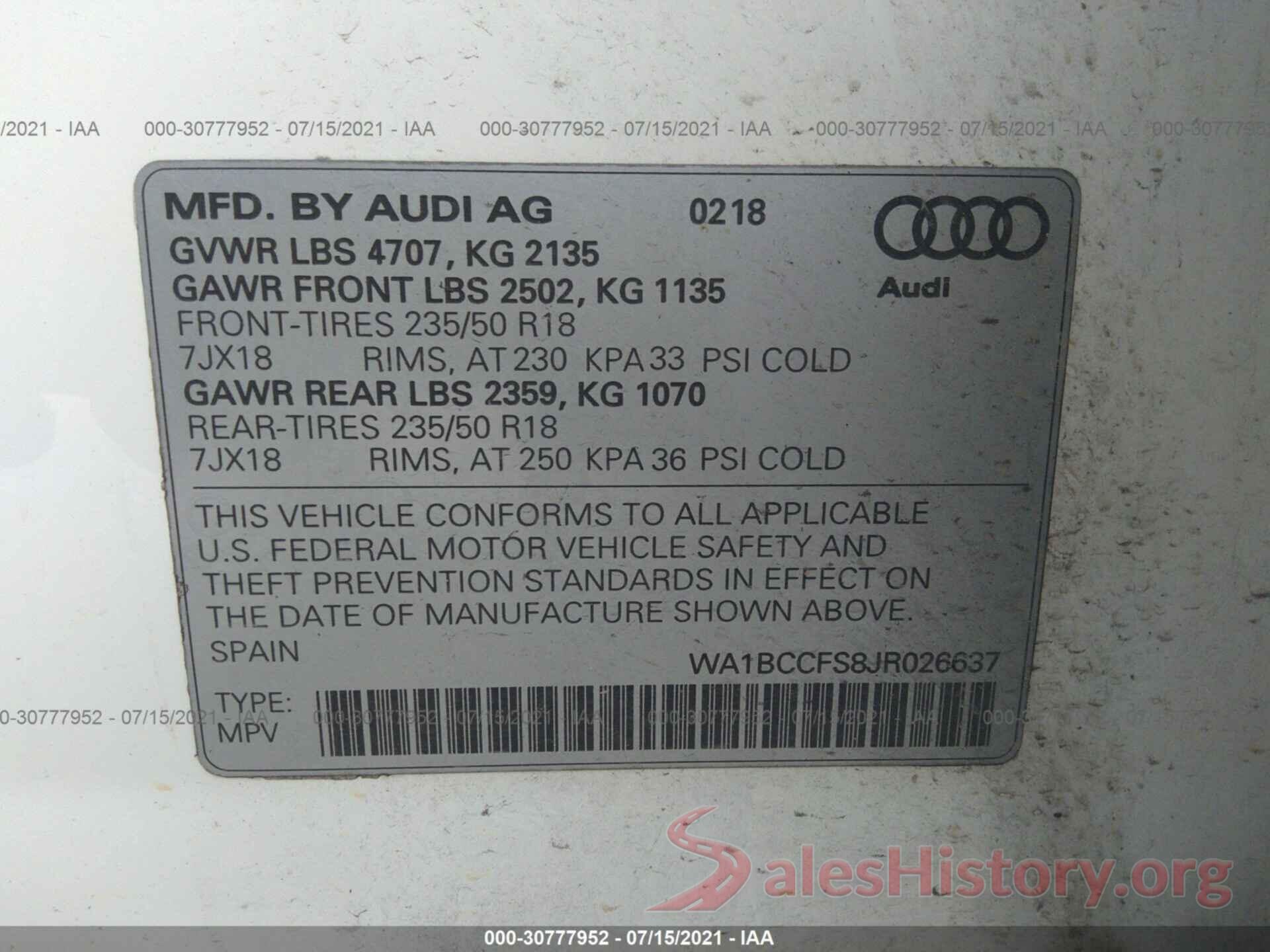 WA1BCCFS8JR026637 2018 AUDI Q3