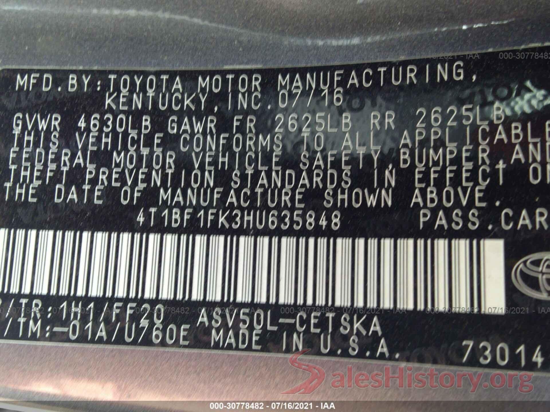 4T1BF1FK3HU635848 2017 TOYOTA CAMRY