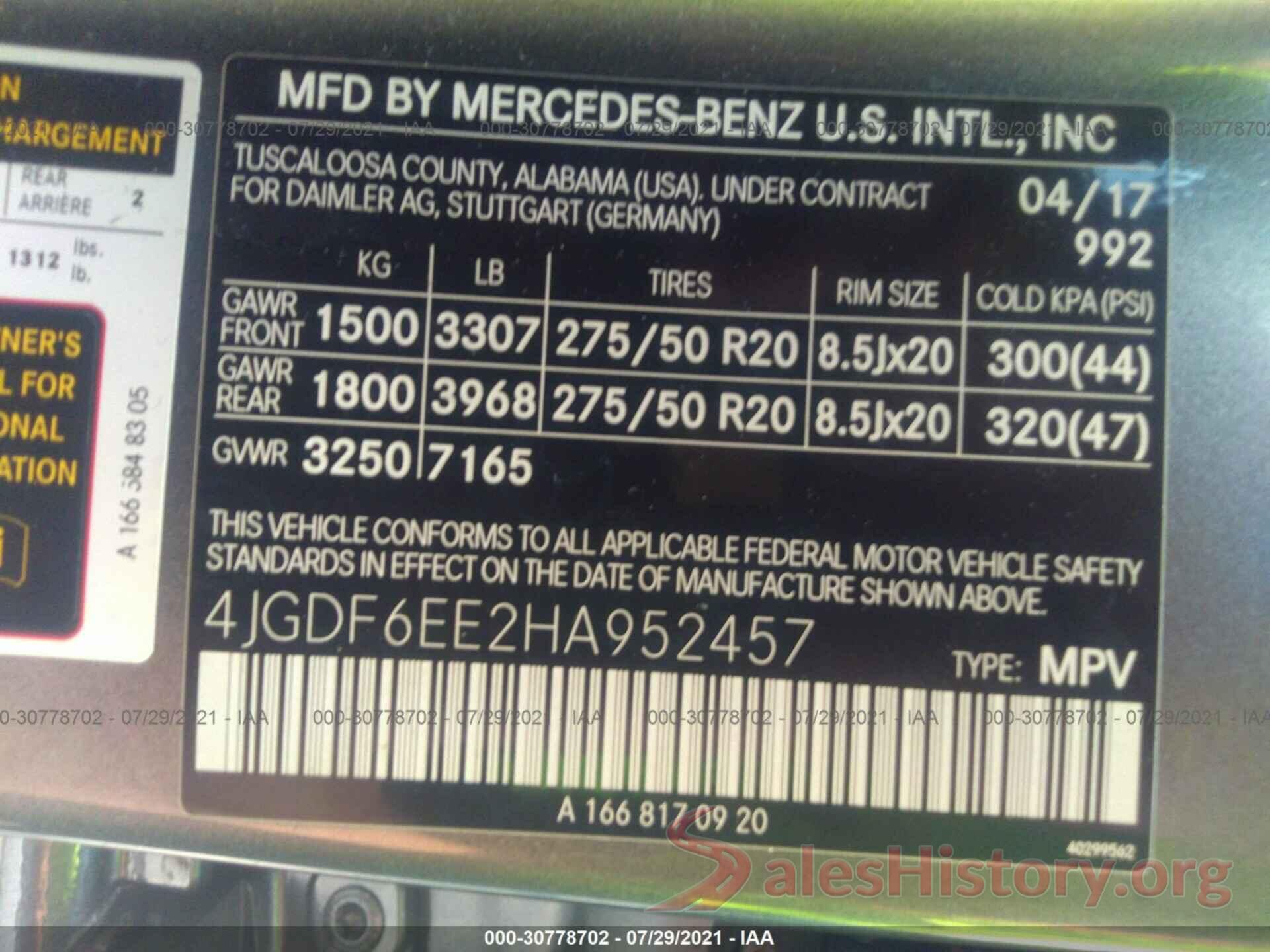 4JGDF6EE2HA952457 2017 MERCEDES-BENZ GLS