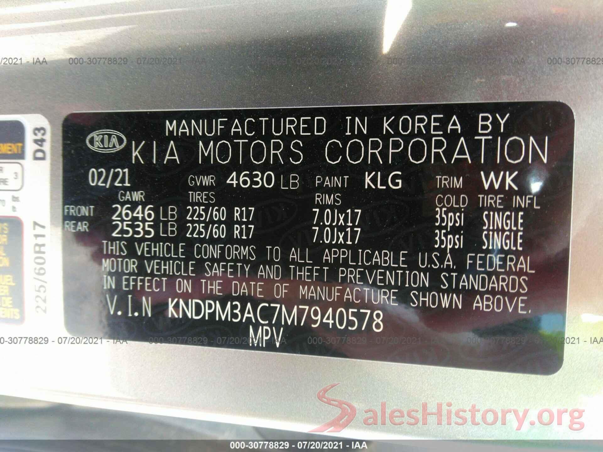 KNDPM3AC7M7940578 2021 KIA SPORTAGE