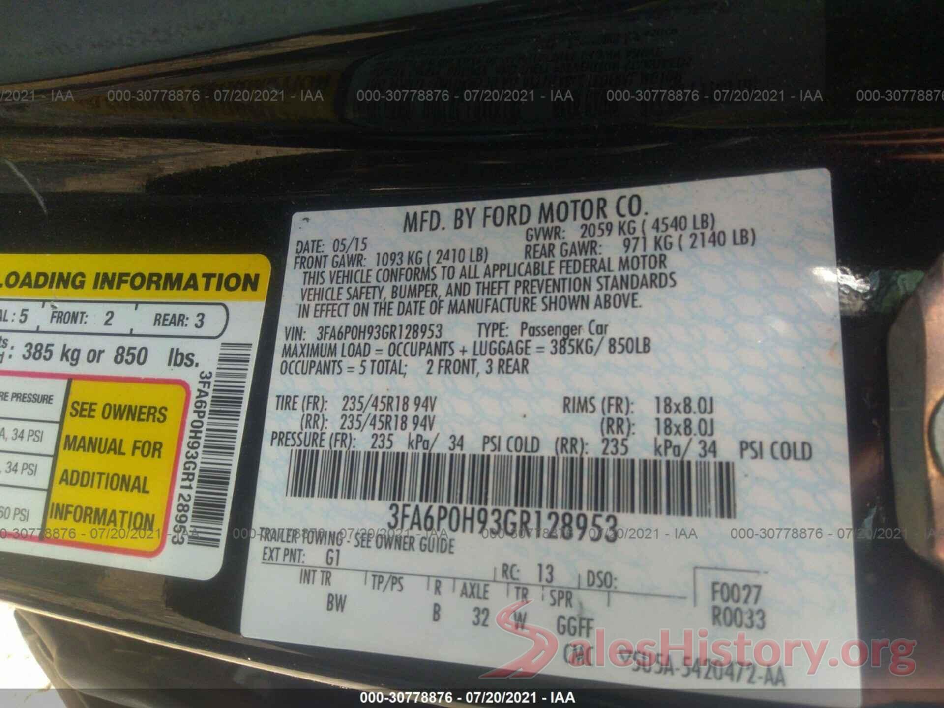 3FA6P0H93GR128953 2016 FORD FUSION