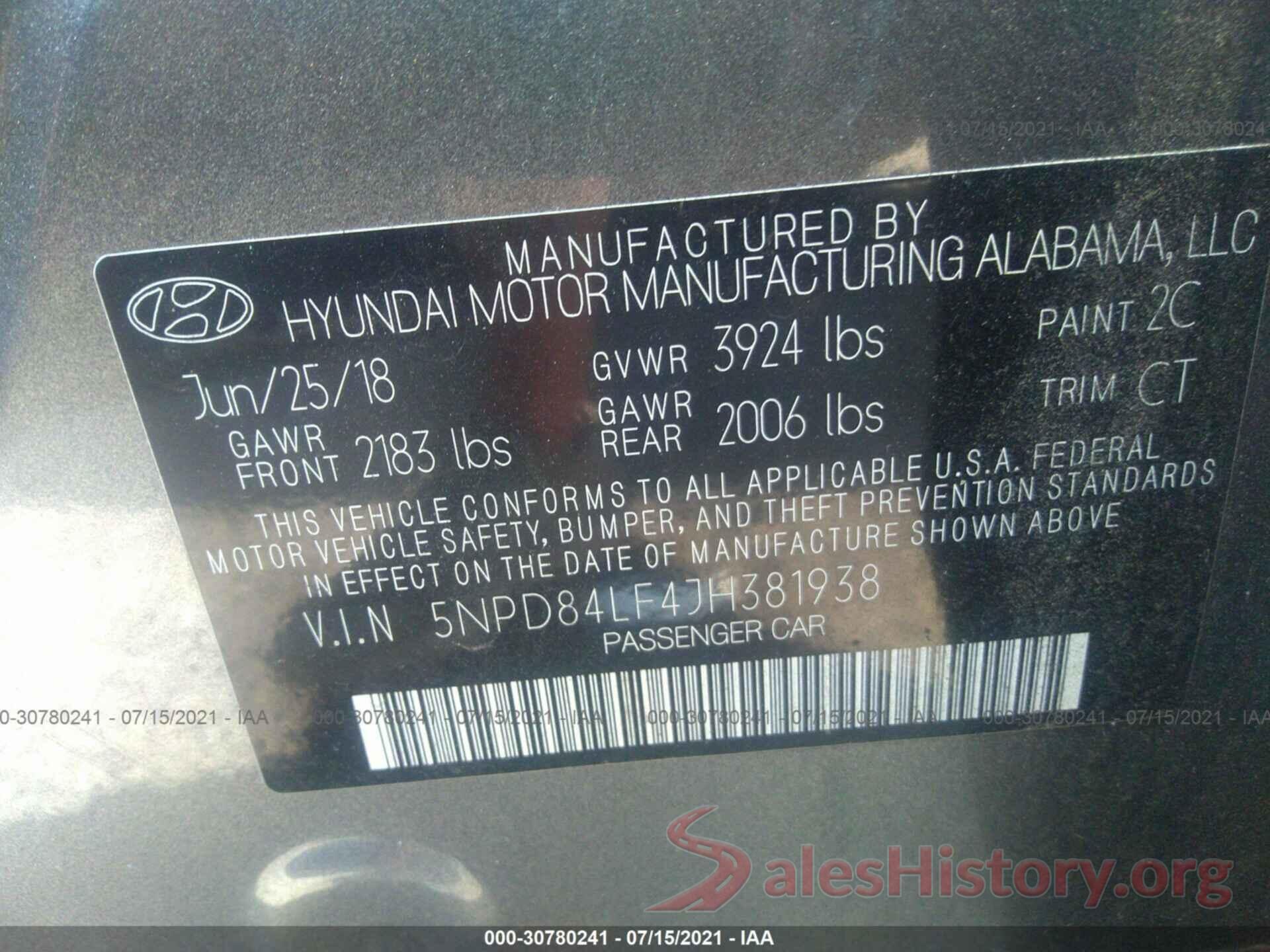 5NPD84LF4JH381938 2018 HYUNDAI ELANTRA