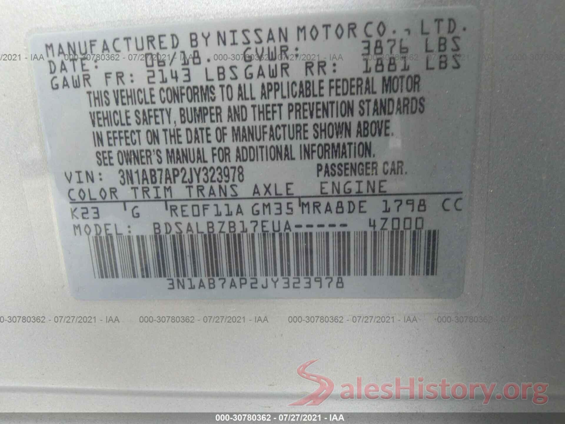 3N1AB7AP2JY323978 2018 NISSAN SENTRA