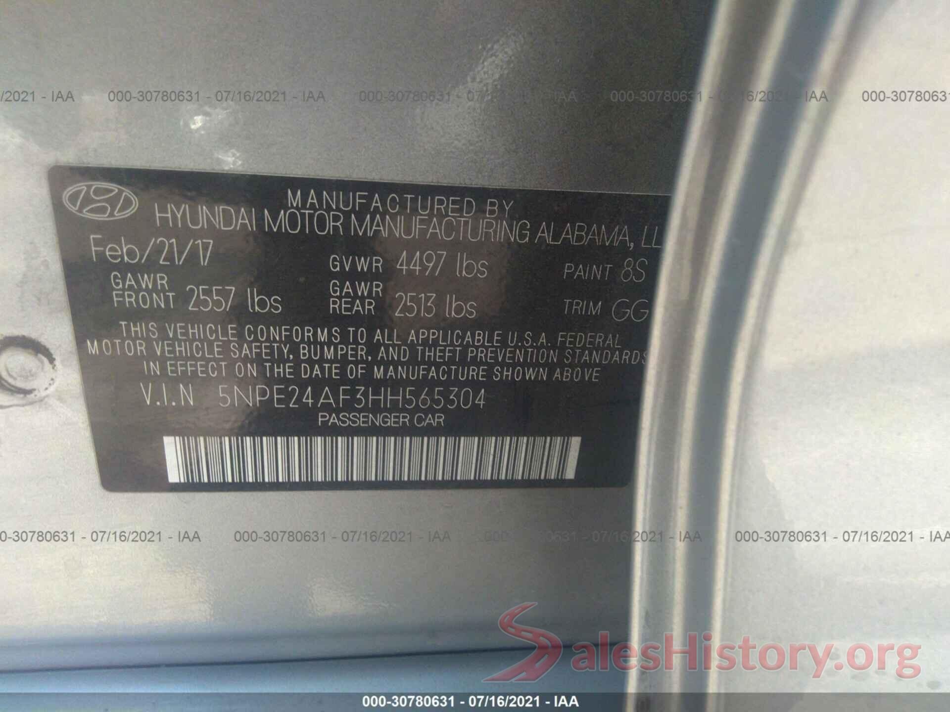 5NPE24AF3HH565304 2017 HYUNDAI SONATA