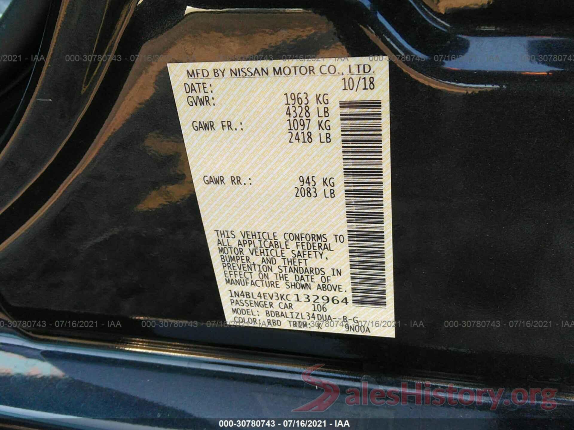 1N4BL4EV3KC132964 2019 NISSAN ALTIMA