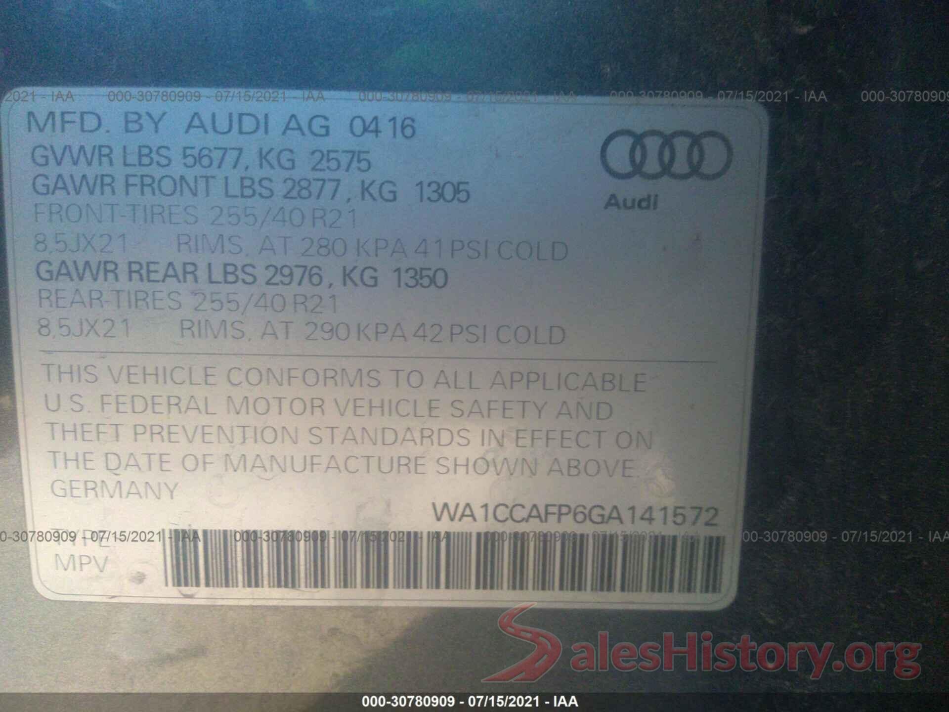 WA1CCAFP6GA141572 2016 AUDI SQ5