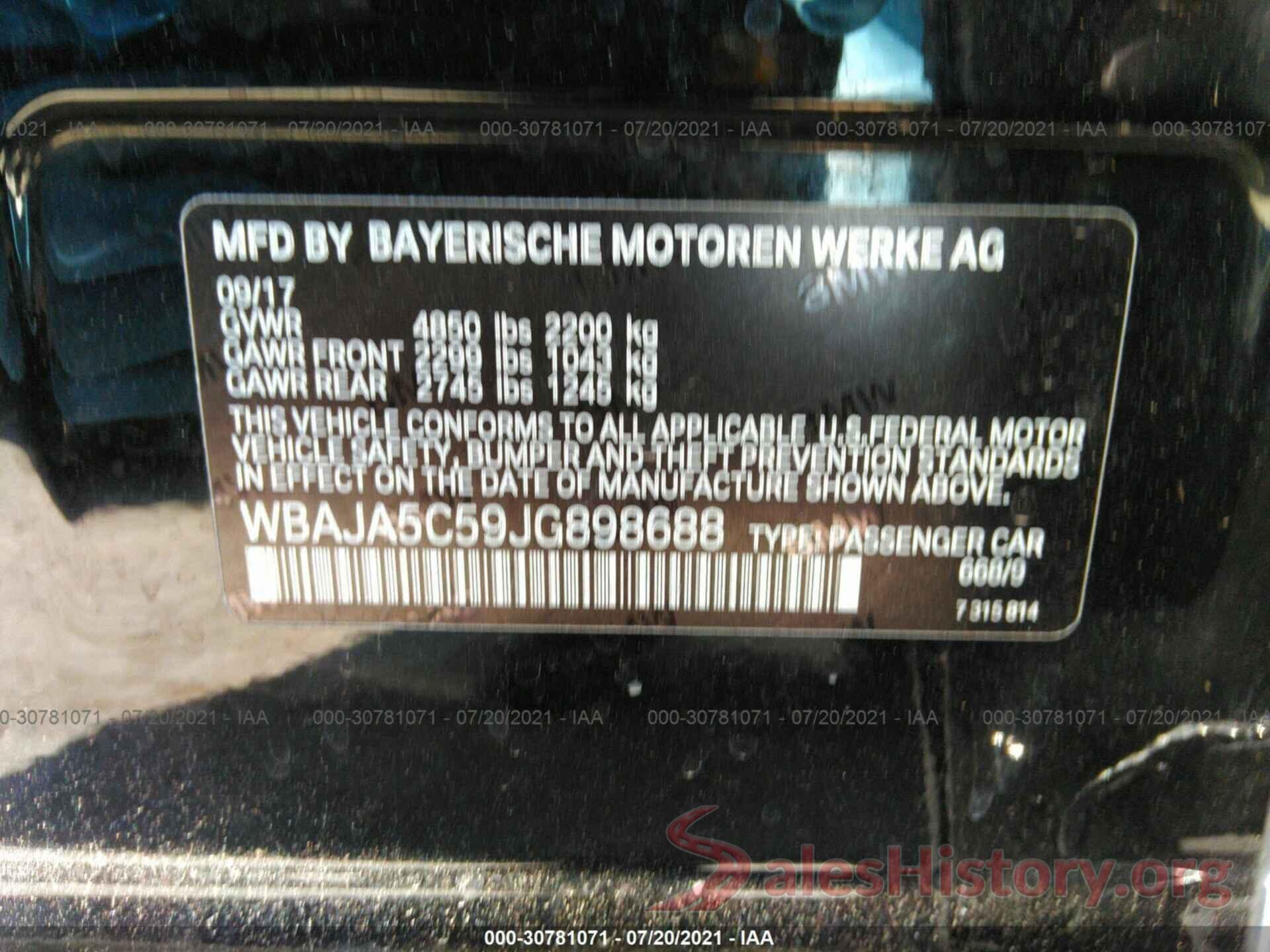 WBAJA5C59JG898688 2018 BMW 5 SERIES