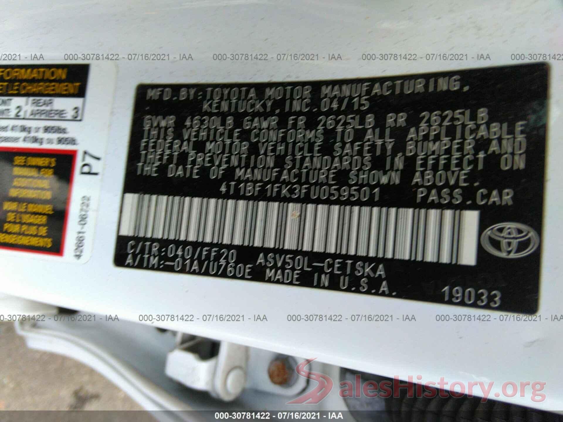 4T1BF1FK3FU059501 2015 TOYOTA CAMRY