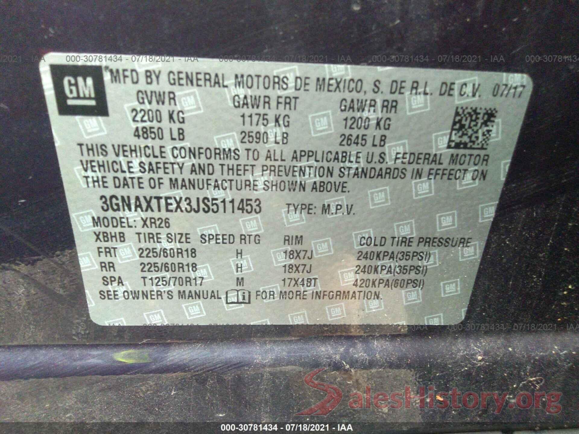 3GNAXTEX3JS511453 2018 CHEVROLET EQUINOX