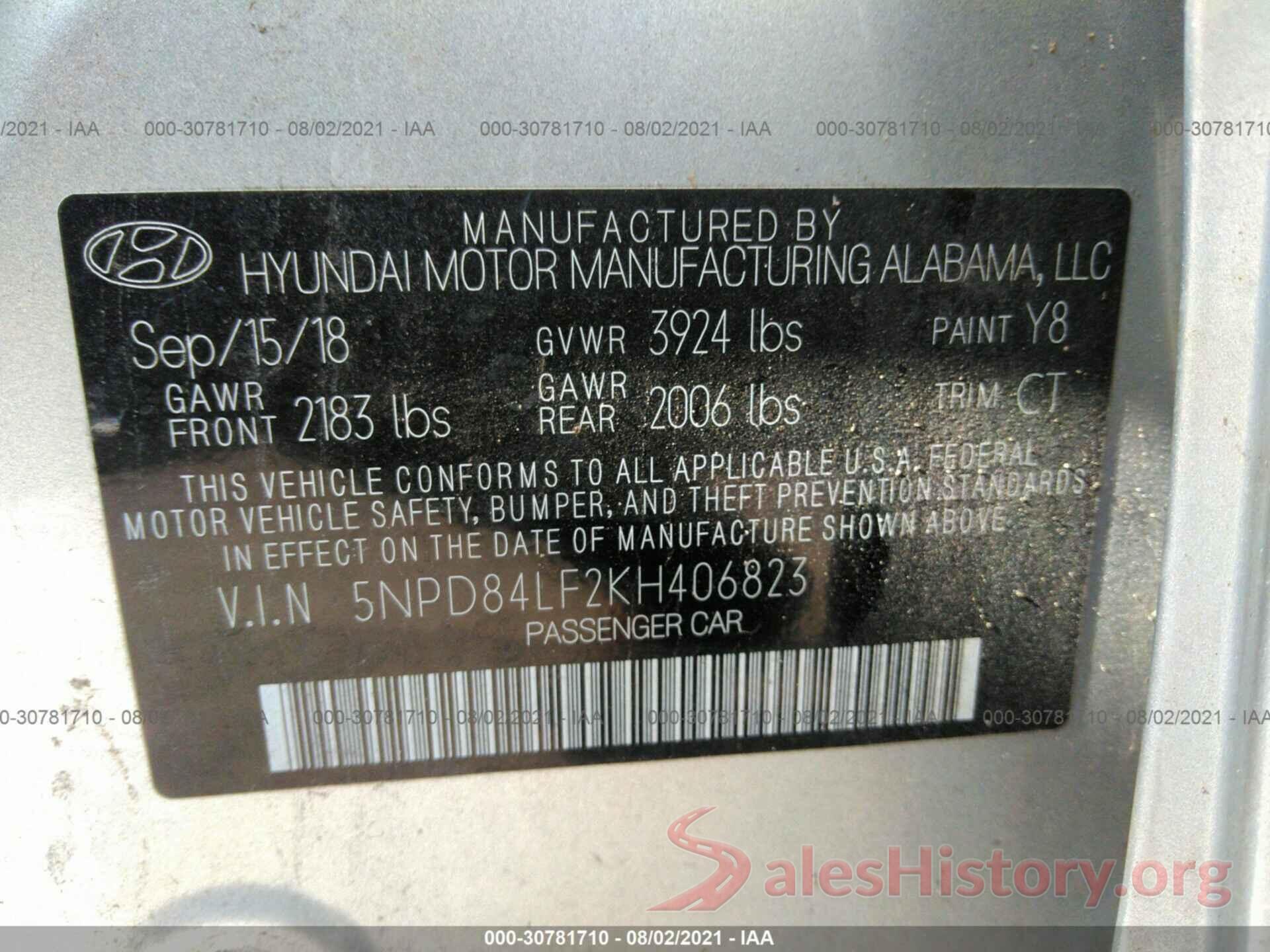 5NPD84LF2KH406823 2019 HYUNDAI ELANTRA