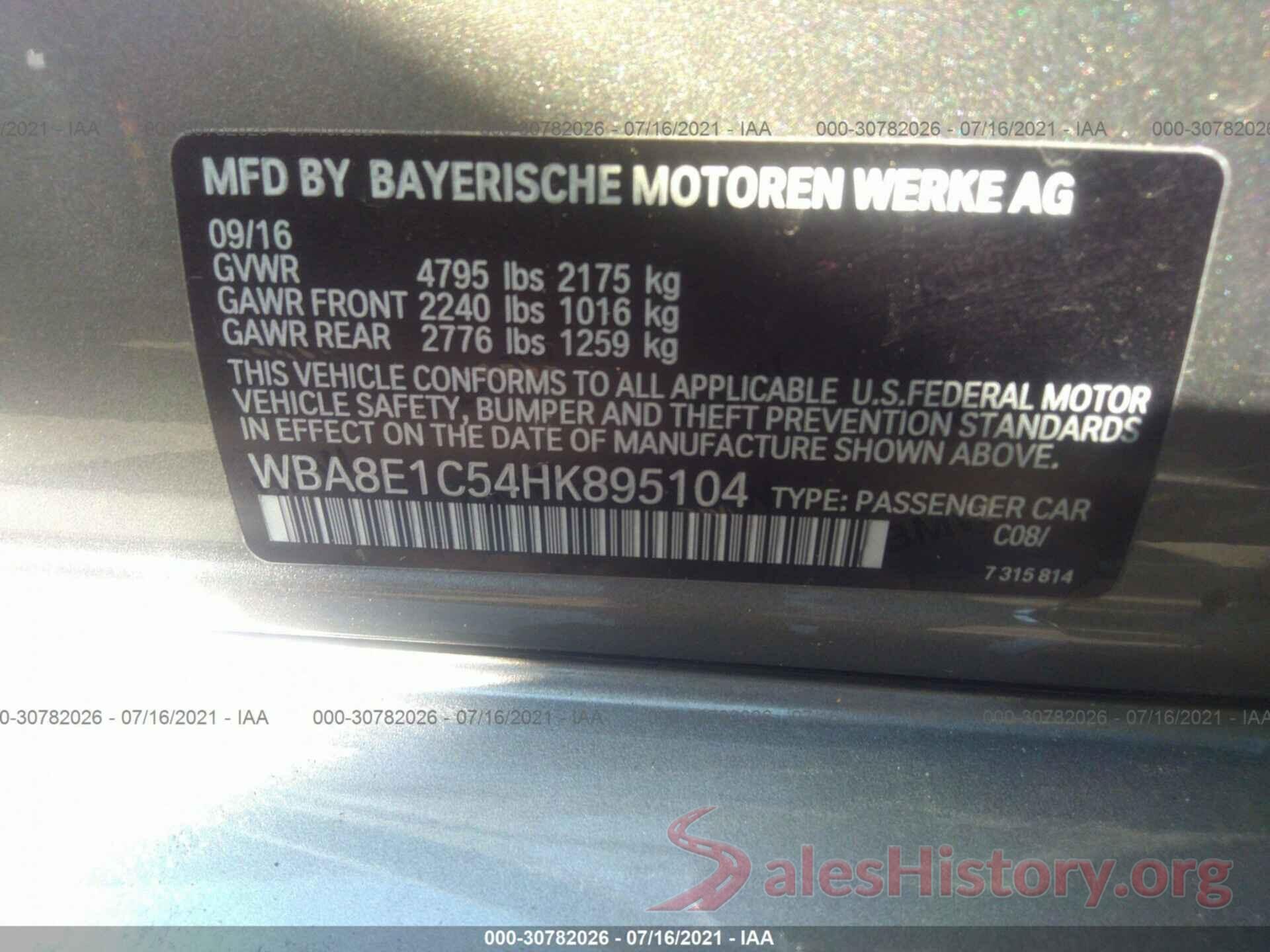 WBA8E1C54HK895104 2017 BMW 3 SERIES