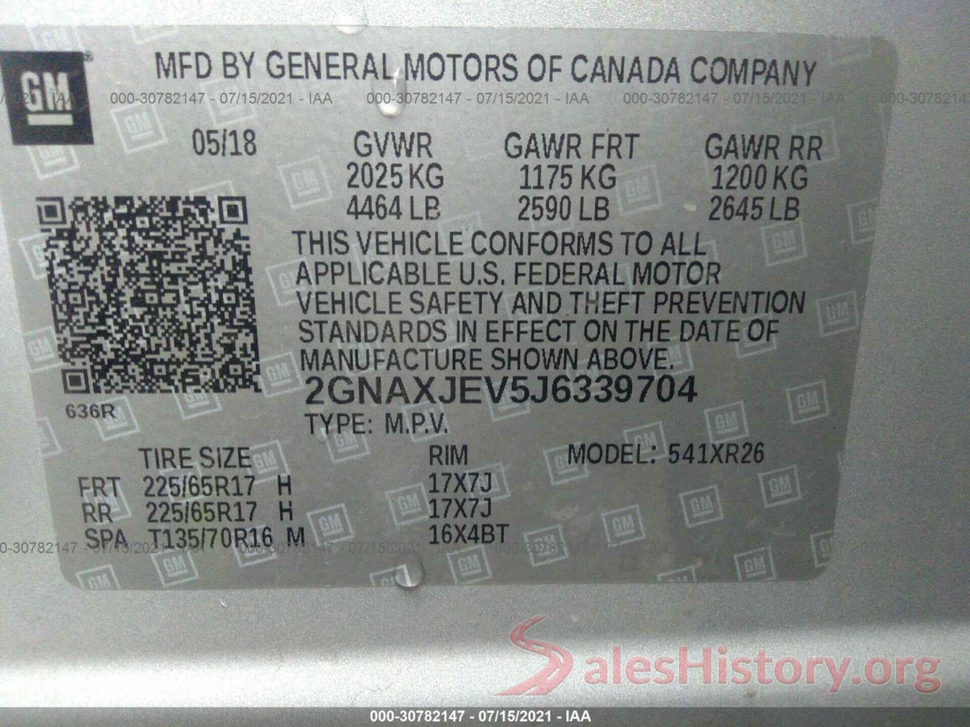 2GNAXJEV5J6339704 2018 CHEVROLET EQUINOX