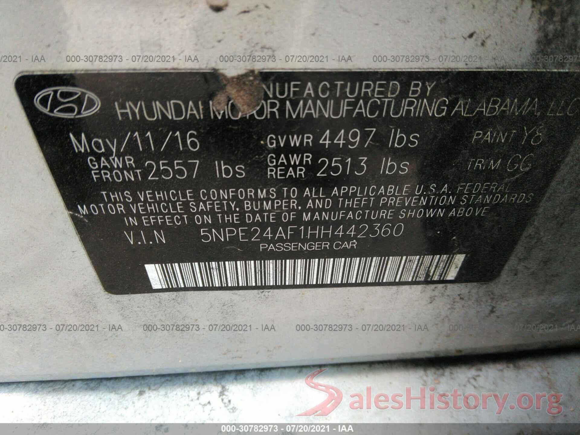 5NPE24AF1HH442360 2017 HYUNDAI SONATA