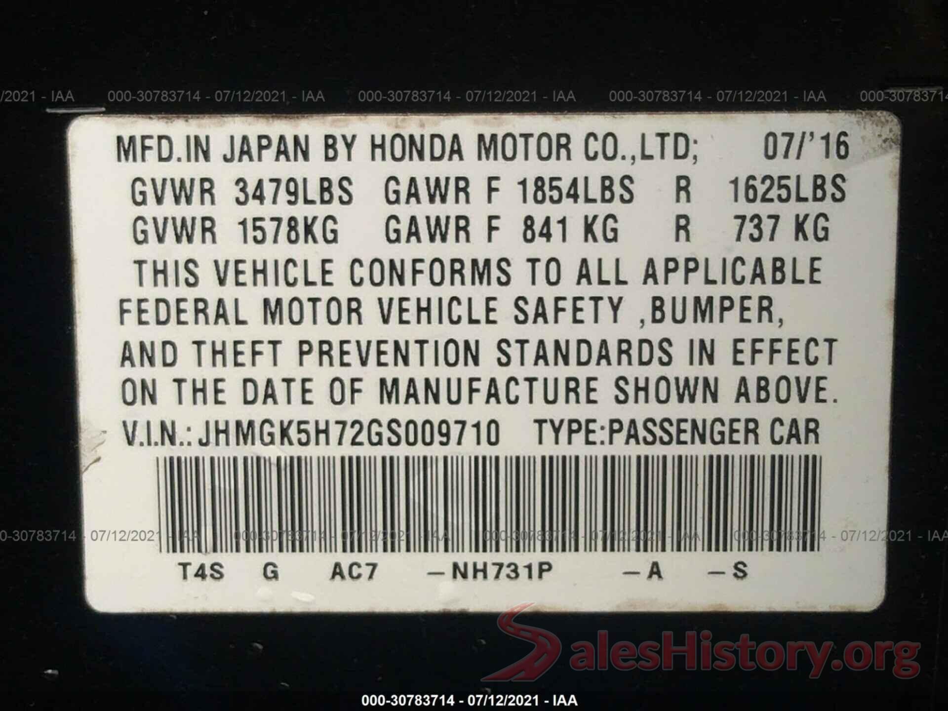 JHMGK5H72GS009710 2016 HONDA FIT