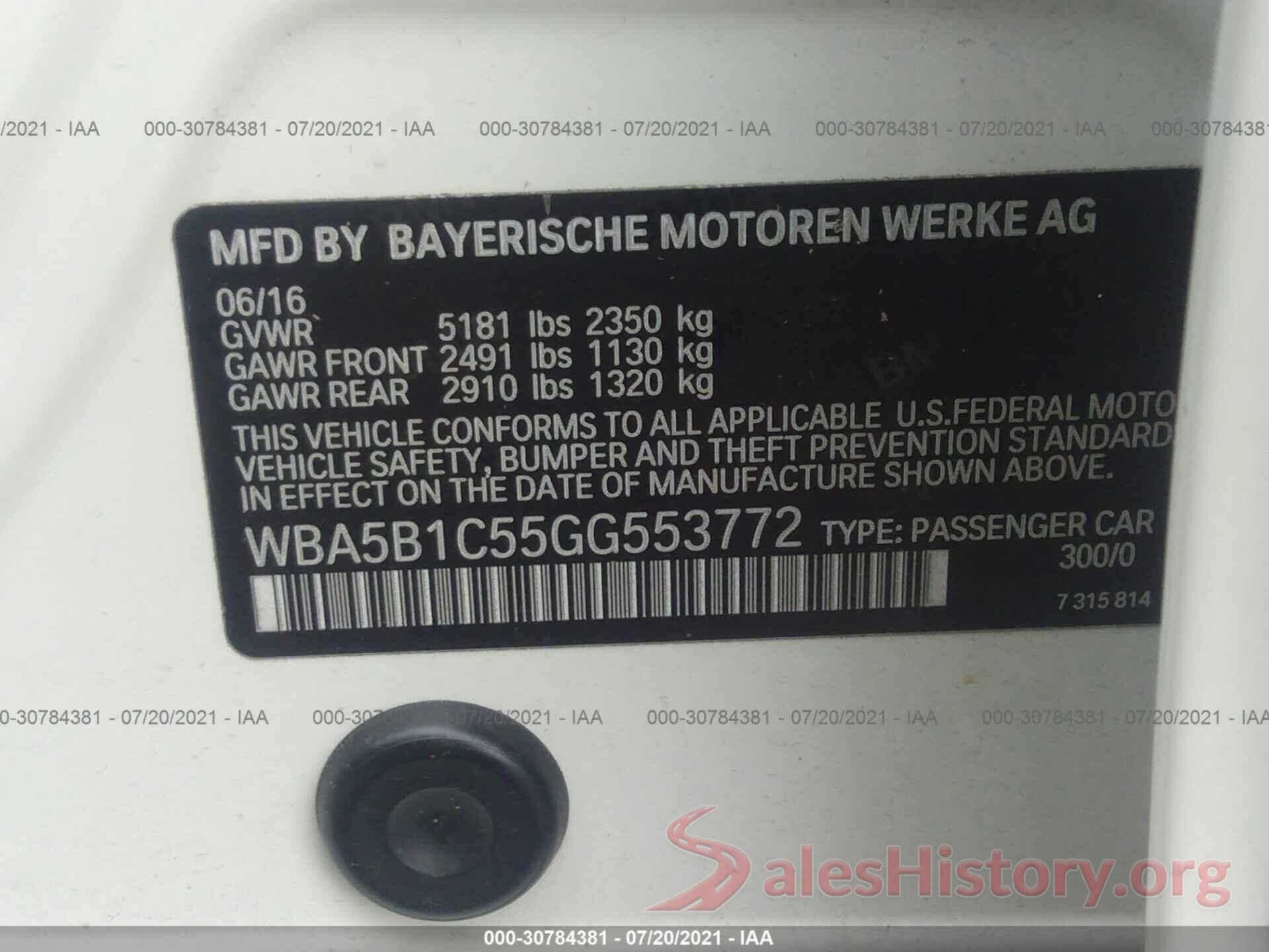 WBA5B1C55GG553772 2016 BMW 5 SERIES