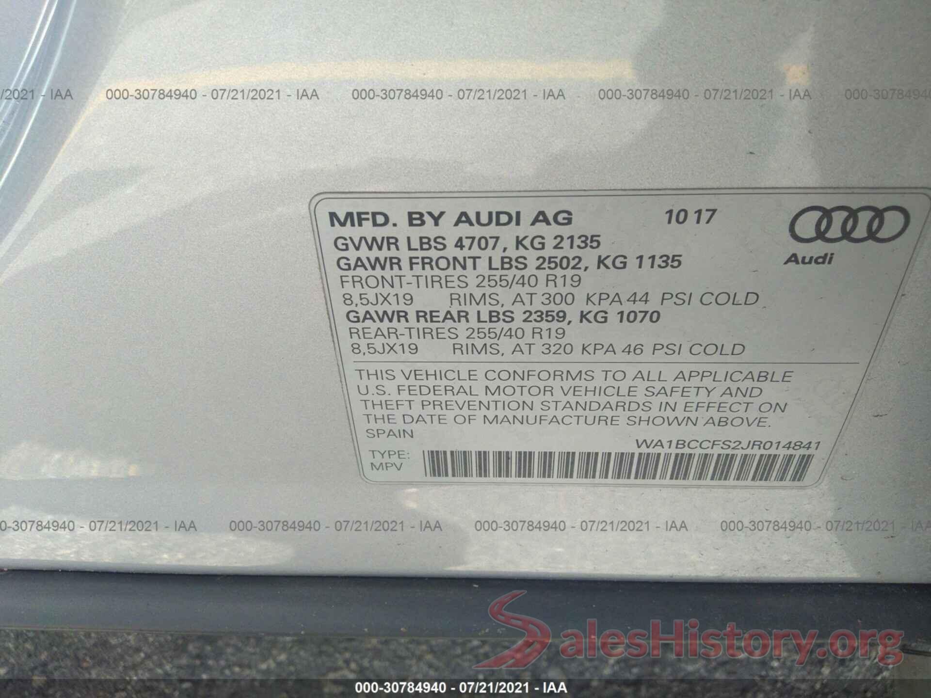 WA1BCCFS2JR014841 2018 AUDI Q3