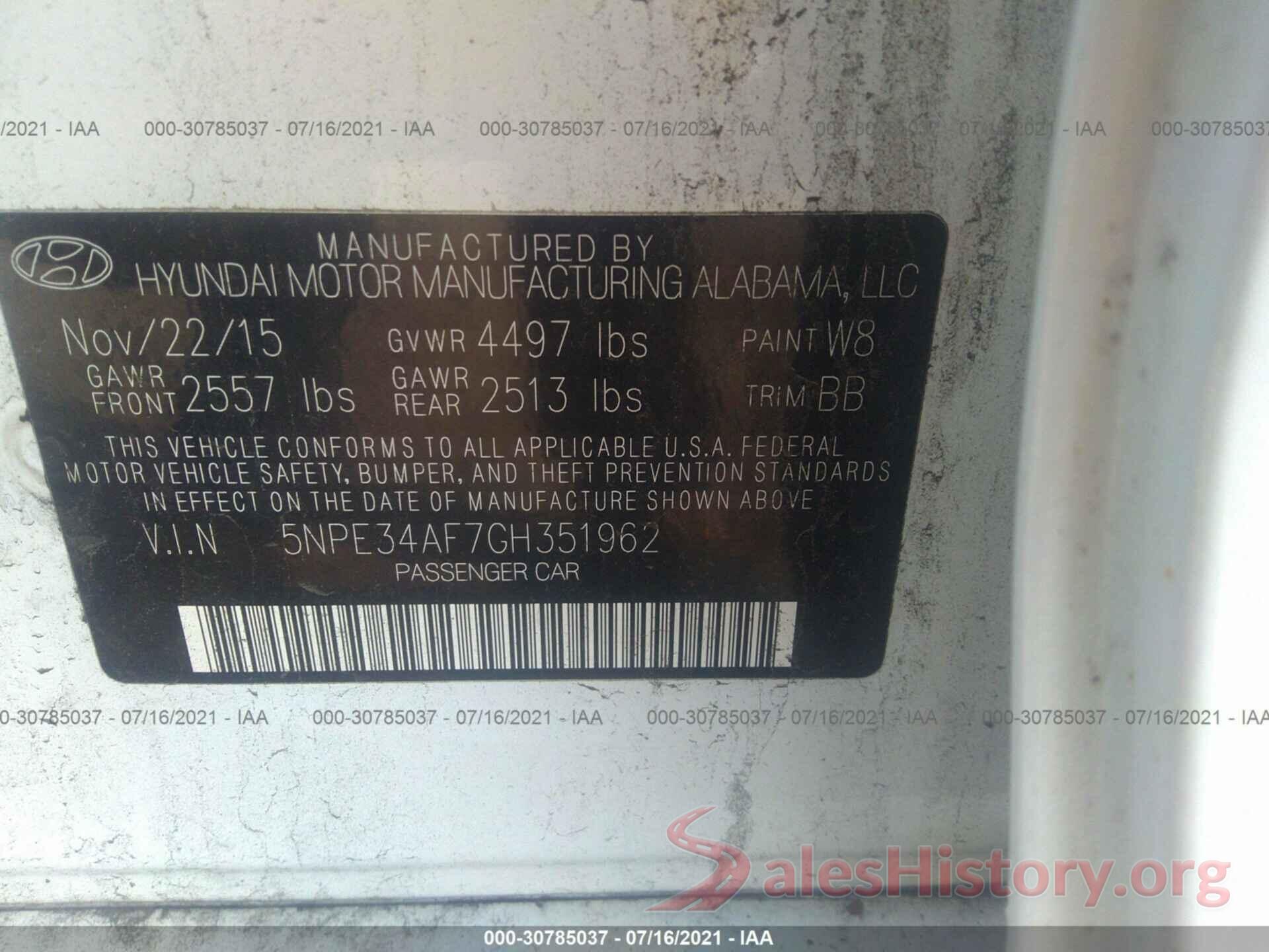 5NPE34AF7GH351962 2016 HYUNDAI SONATA