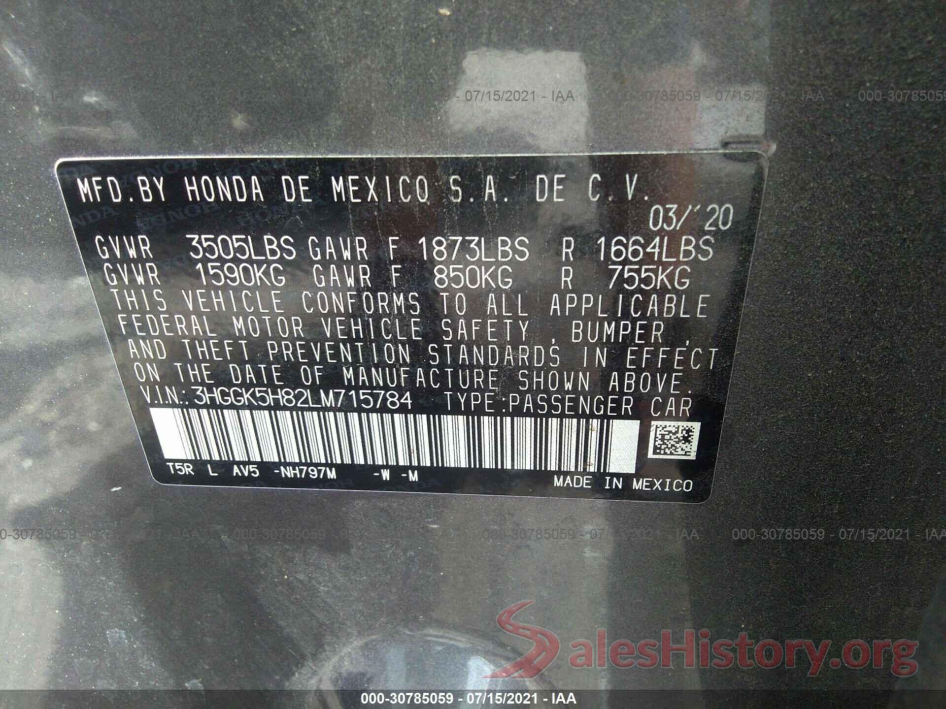 3HGGK5H82LM715784 2020 HONDA FIT