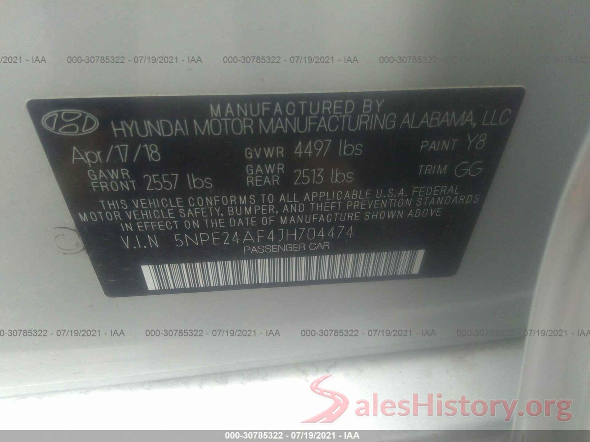 5NPE24AF4JH704474 2018 HYUNDAI SONATA