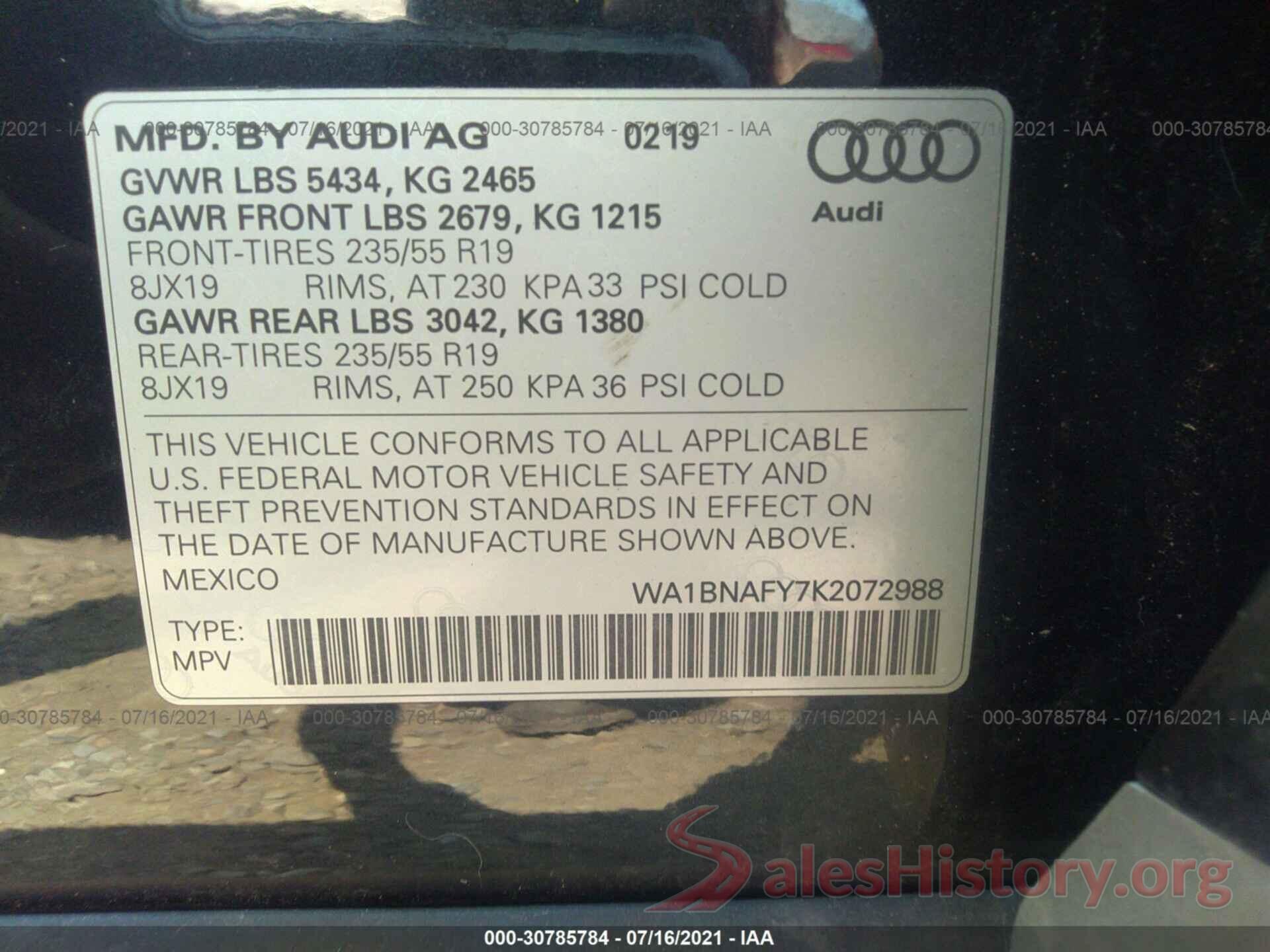 WA1BNAFY7K2072988 2019 AUDI Q5