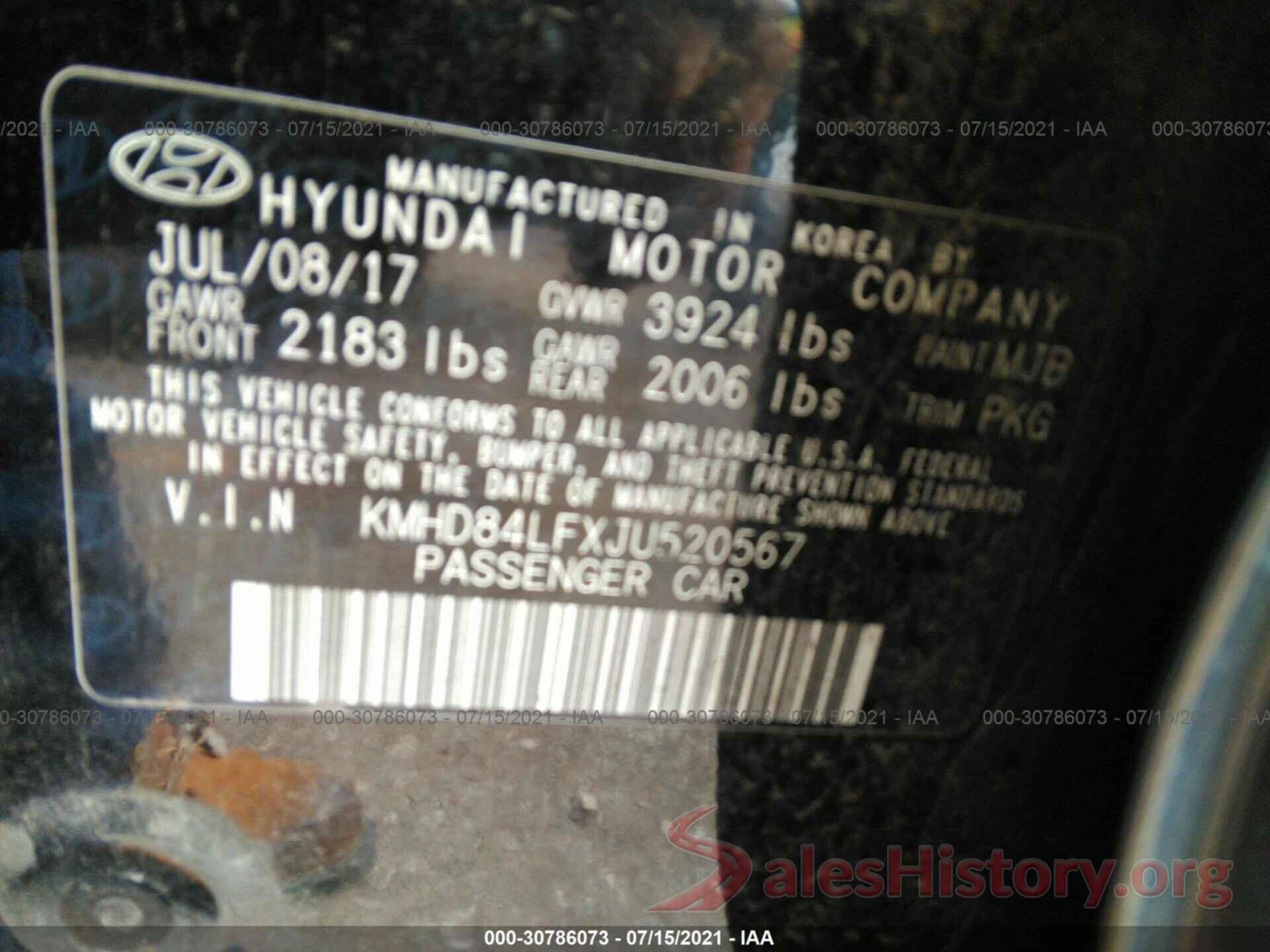 KMHD84LFXJU520567 2018 HYUNDAI ELANTRA