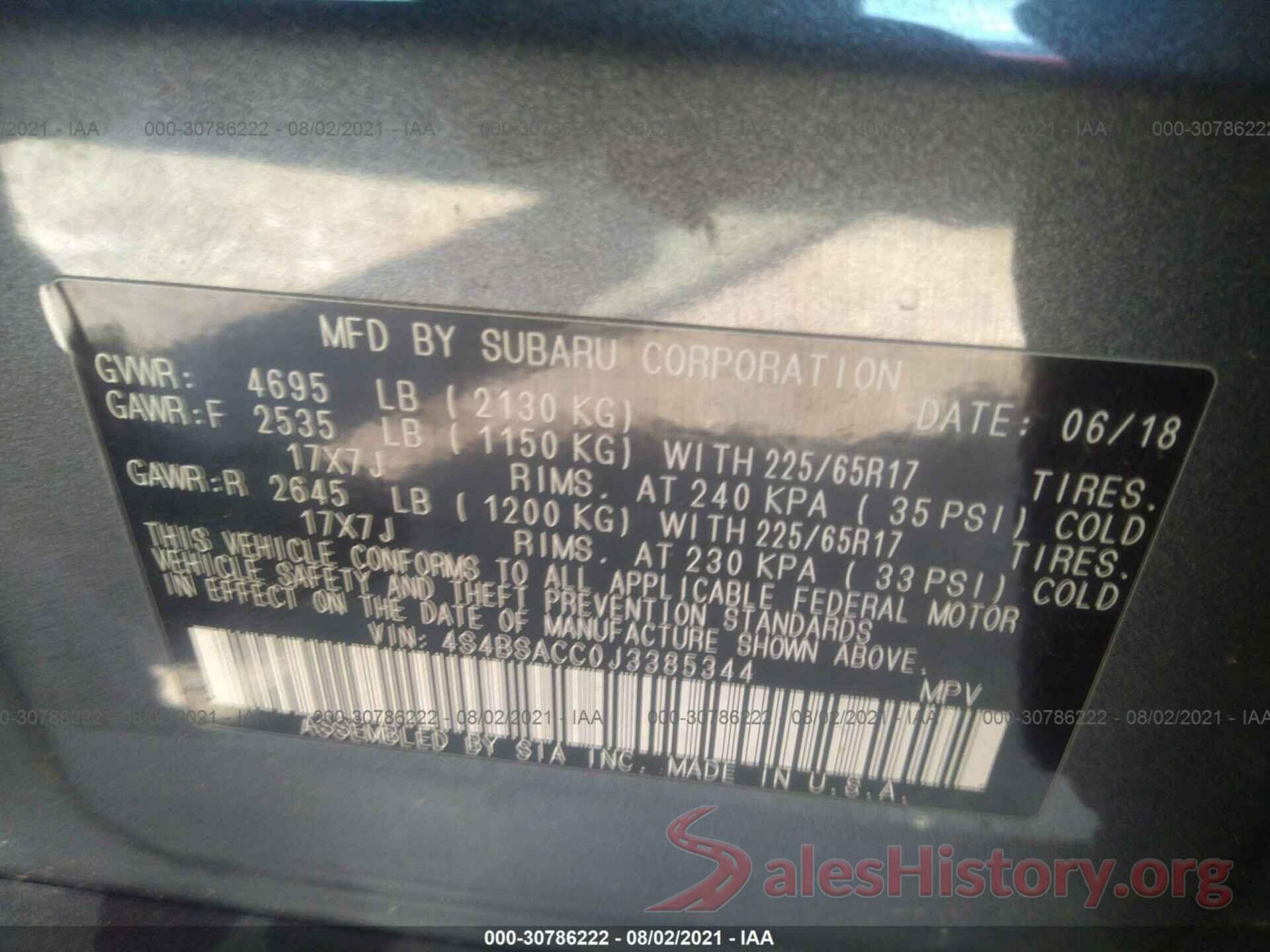 4S4BSACC0J3385344 2018 SUBARU OUTBACK